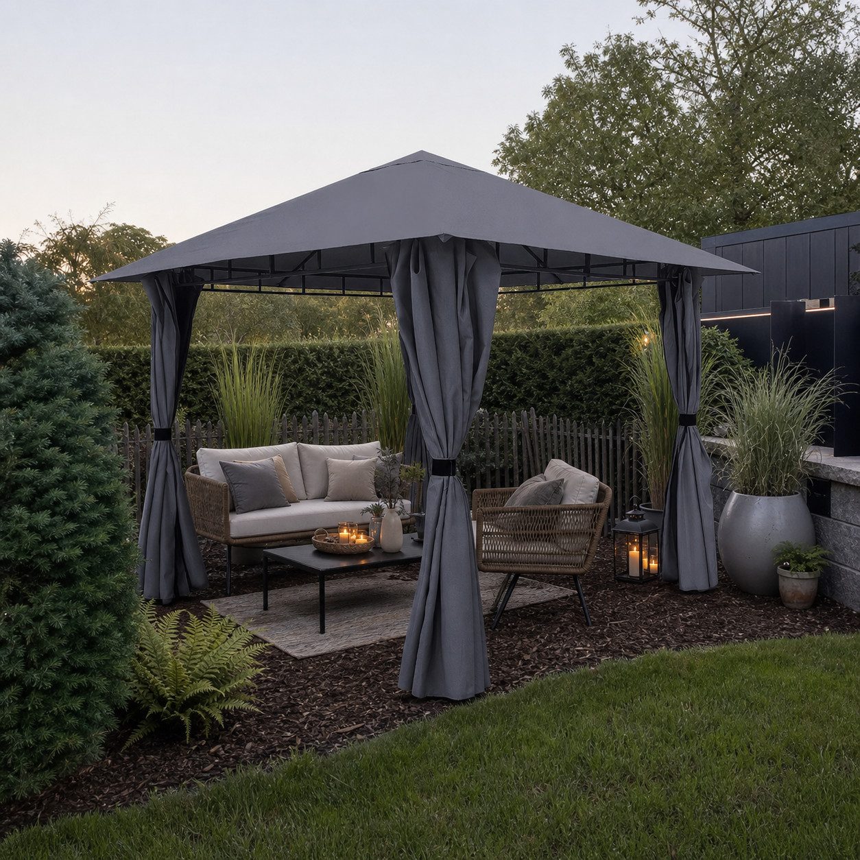 Sekey Pavillon Gartenpavillon 300x300 cm Partyzelt Gartenzelt, mit 4 Seitenteilen, mit 4 Seitenteilen, Wasserdicht, Windfest, Sonnenschutz, Seitenteile mit Reiß – Bild 3 von 5