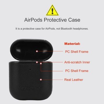 adraw Kopfhörer-Schutzhülle Leder AirPods Hülle: Schutzhülle für AirPods 1 & 2 - Schwarz, Schutzhülle aus Echtleder für AirPods, leicht und bequem tragbar.