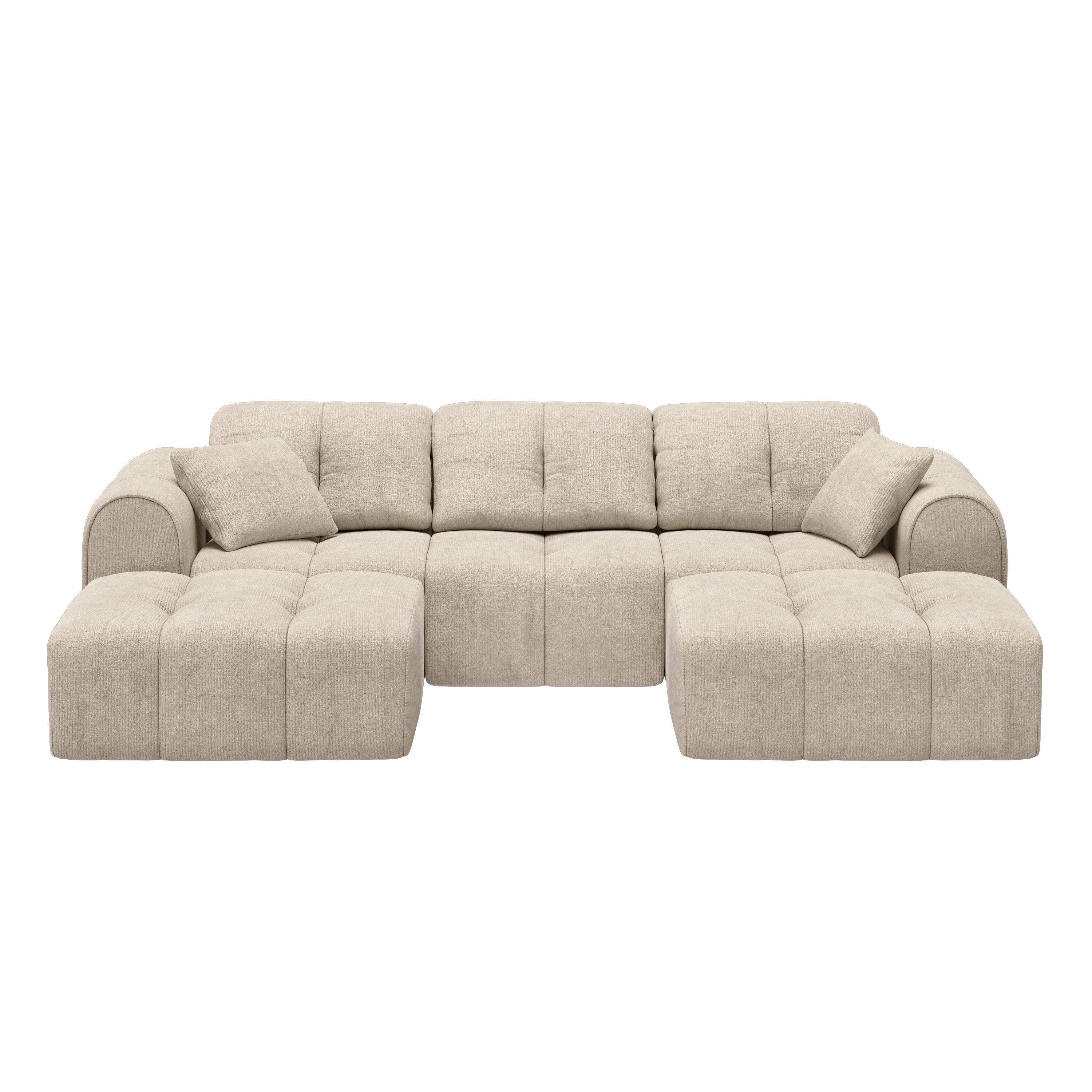 skølm Sofa Vanaheim, Vollschaumcouch gepolstert, Couch vakuumiert verpackt, Couch 3 Sitzer mit 2 Hockern & 2 Kissen, beige, kein Aufbau erforderlich