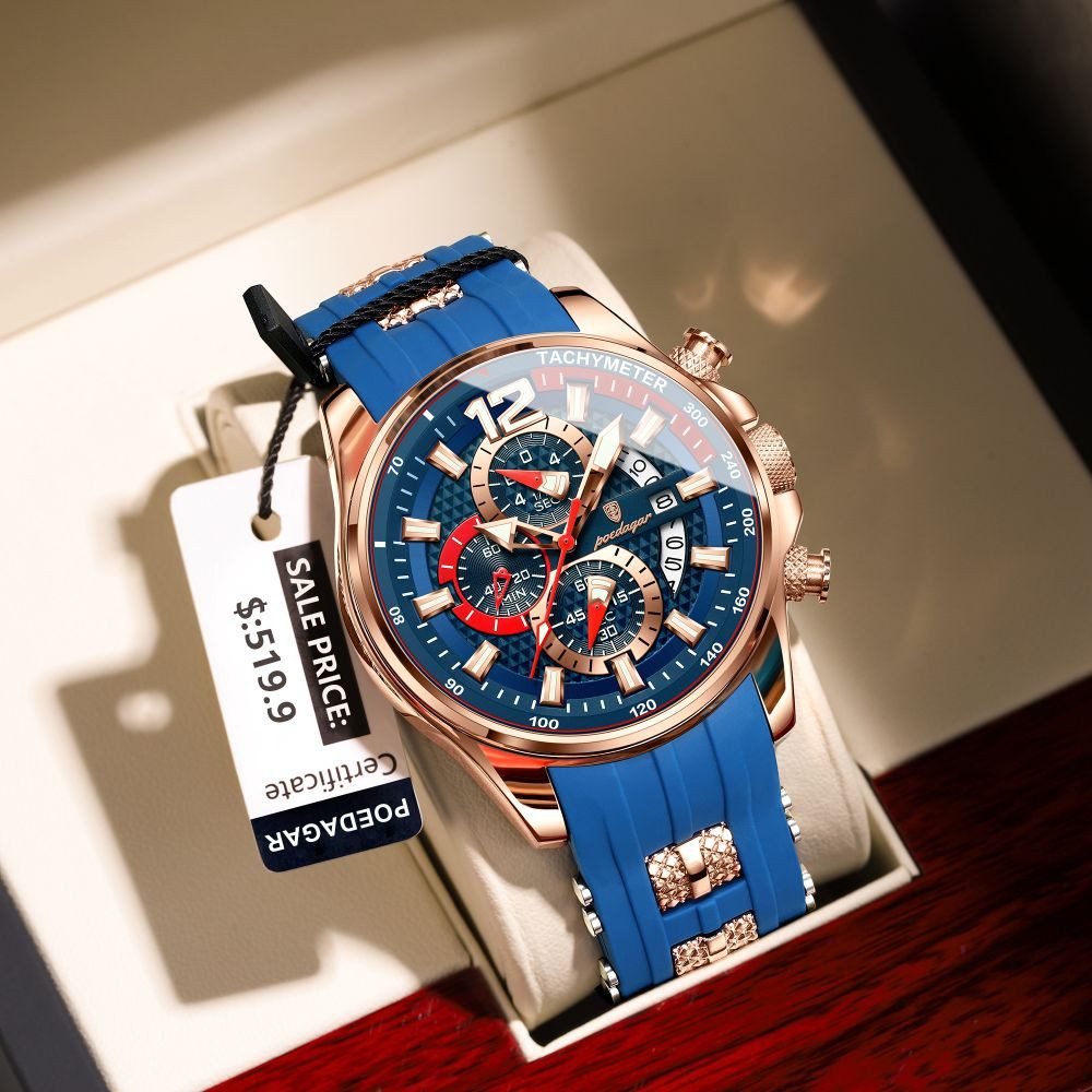 POEDAGAR Quarzuhr POEDAGAR Herren Uhr Chronograph – 898, Sportlich, Silikonband