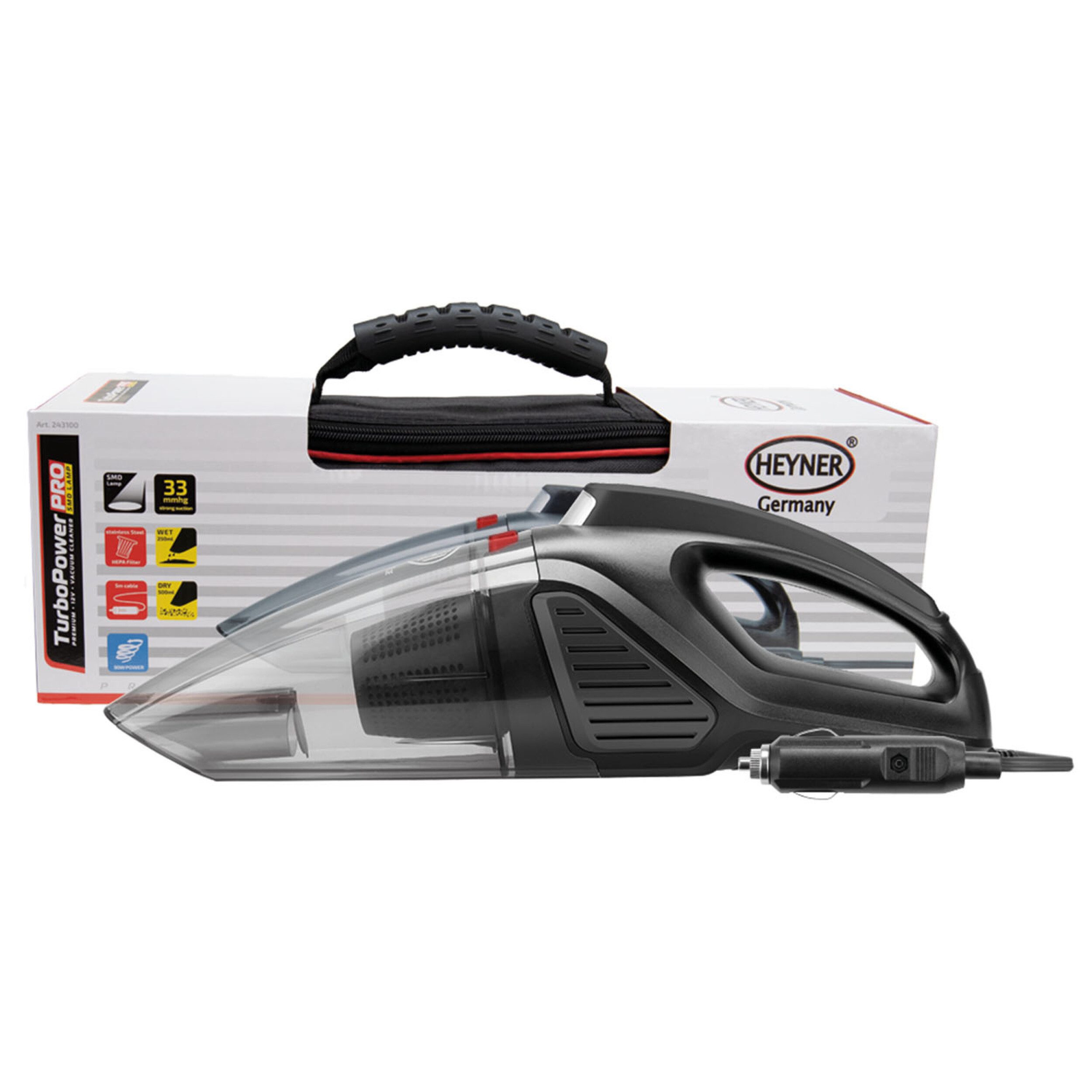HEYNER Handstaubsauger Premium Auto-Staubsauger 12V kompakt hohe Saugkraft Camping, 90 W
