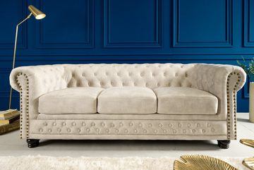 riess-ambiente Sofa CHESTERFIELD 200cm champagner / dunkelbraun, 1 Teile, Wohnzimmer · Samt · 3-Sitzer · mit Armlehne · Federkern
