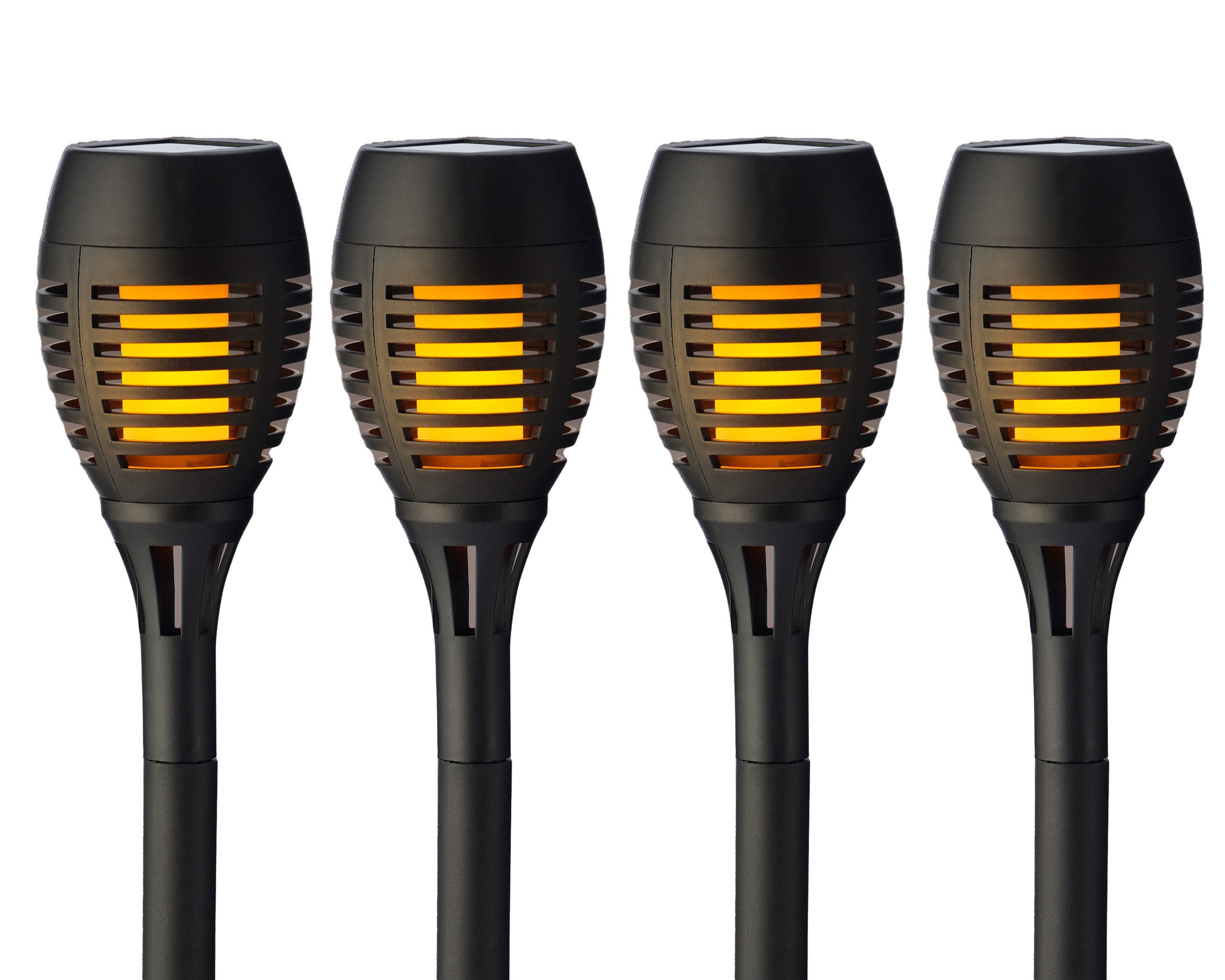 Lumineo LED Solarleuchte, Dauerlicht, klassisch warm, LED Solar Beleuchtung Fackel Flammeneffekt 27cm Kunststoff 4er Set
