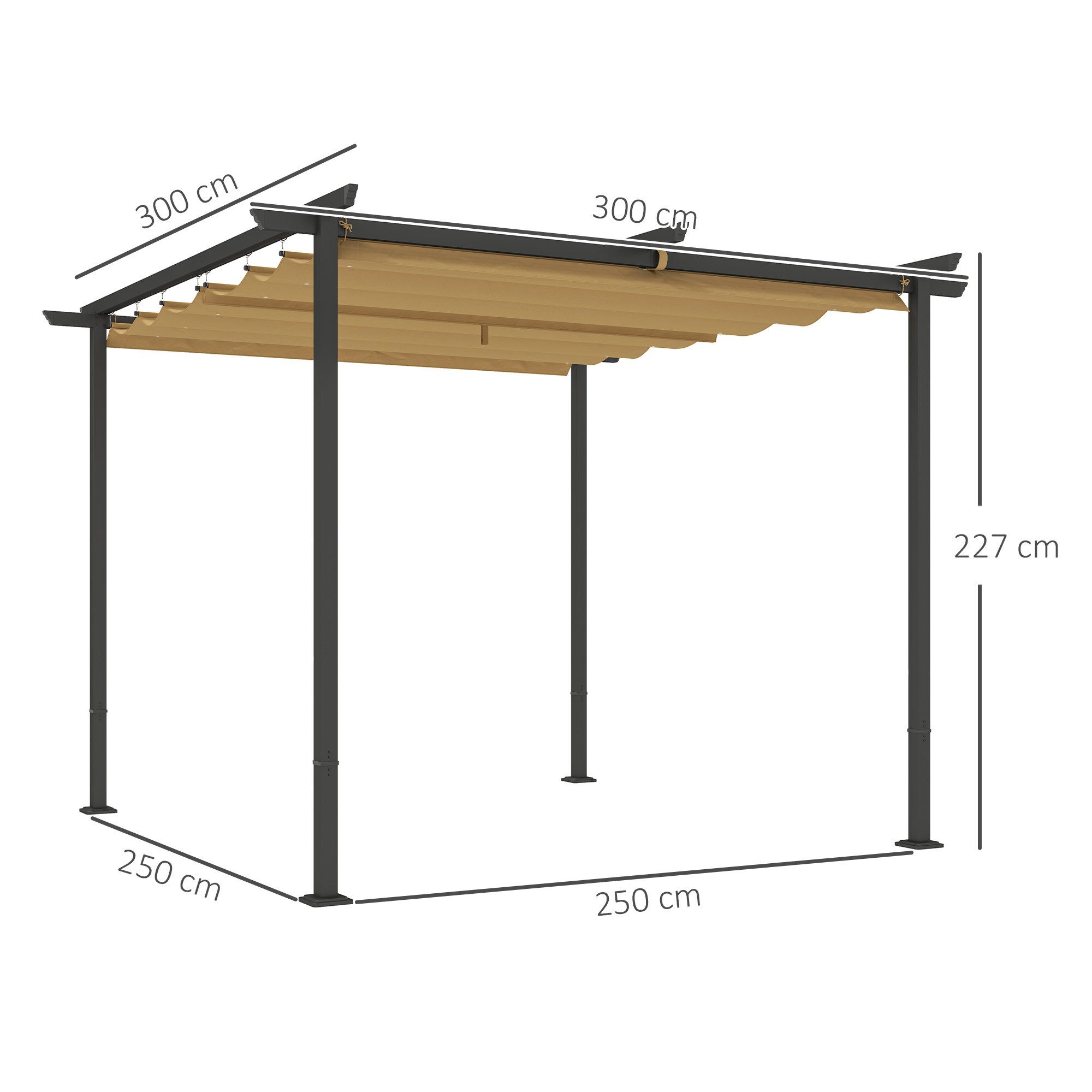 Outsunny Pergola aus Metall, mit Verstellbares Dach, UV Schutz 30+, (Terrassendachung, 1-tlg., Gartenpavillon), Freistehender Sonnenschutz für Terrasse und Garten, Beige