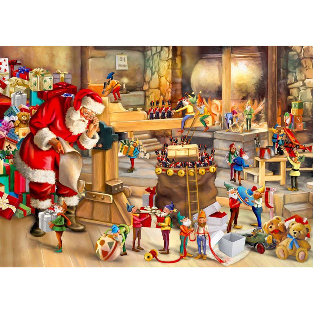 Wooden City Puzzle Holzpuzzle Werkstatt des Weihnachtsmanns 2in1, 1010 Teile ECO, Puzzleteile