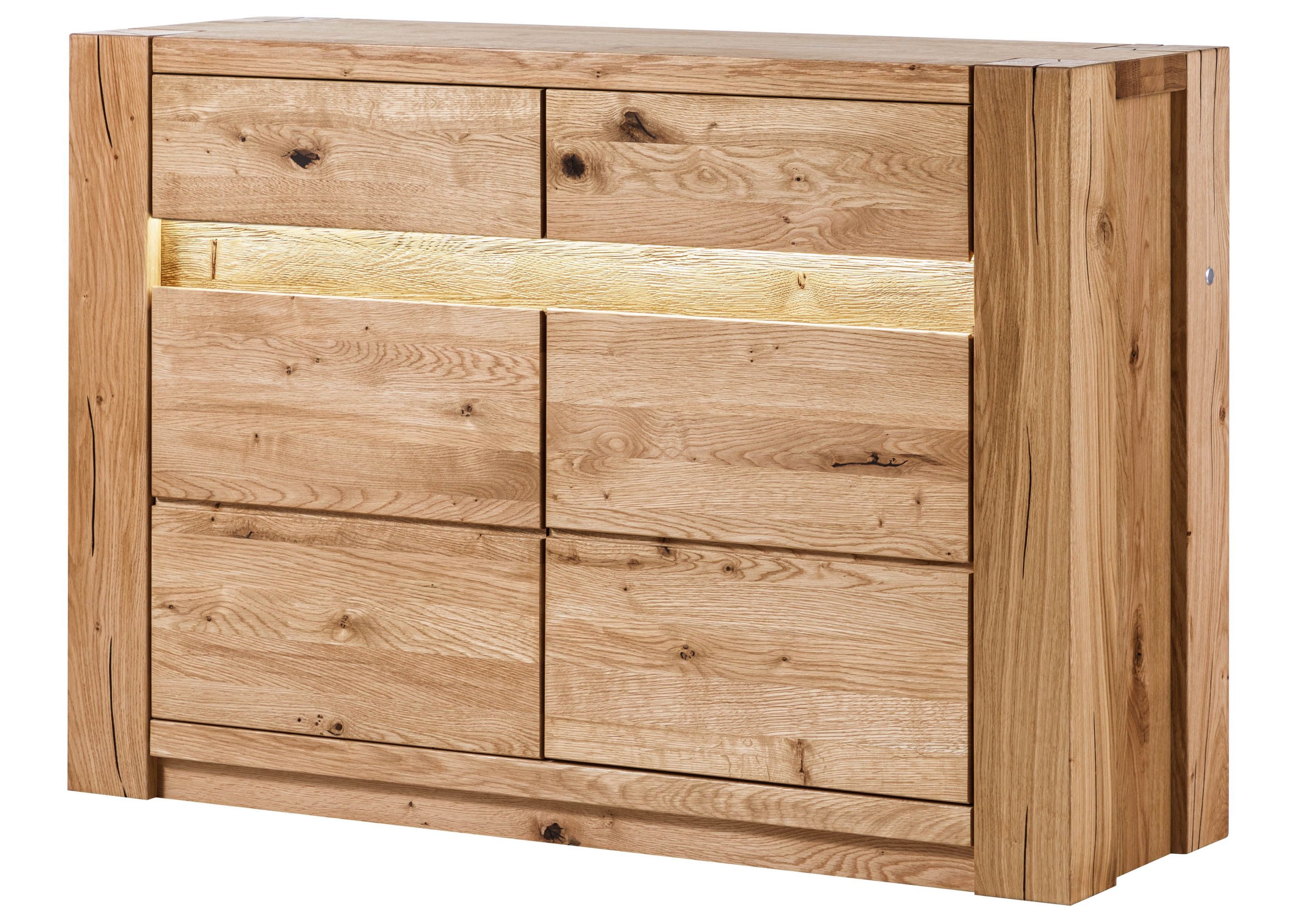 Massivmoebel24 Sideboard KENT (Massivholz), Wildeiche 123x40x85 beige geölt KENT #230