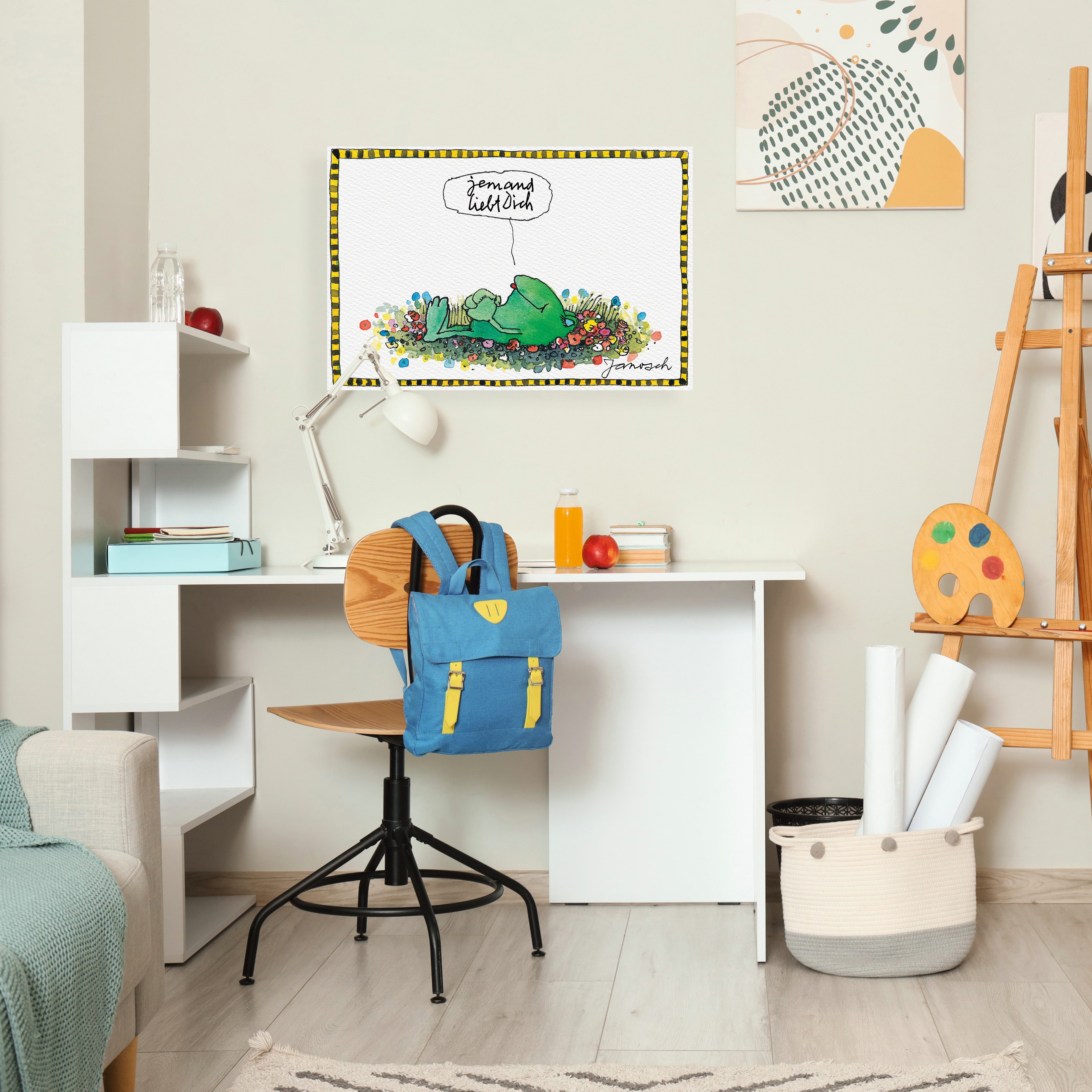 LuckyLinde Leinwandbild Der Froch - Jemand liebt Dich, Blumen, Figuren, Filmfiguren, Frosch, Motivationsbilder, Schriftzug, Tiere (1 St), Exklusive JANOSCH Kindermotive