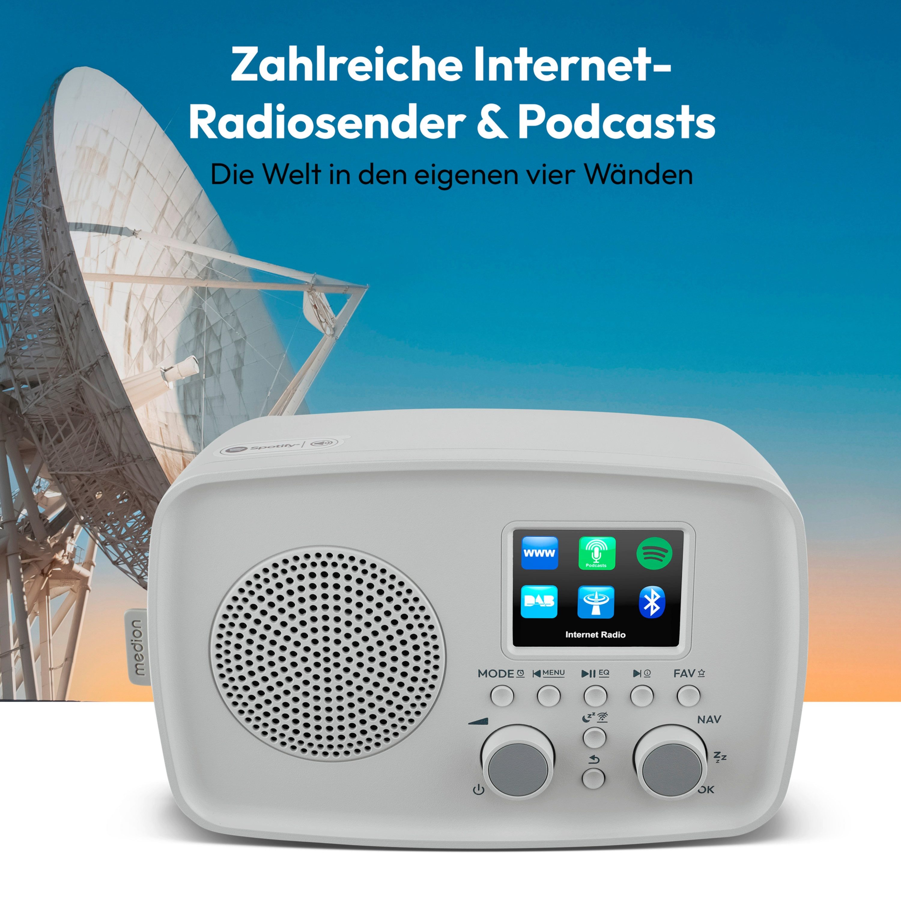 Medion® LIFE Internetradio IRE-1 (MD89318) Radio (Digitalradio (DAB), 5 W, DAB+/UKW-Empfang, Senderspeicher, 5 Watt (RMS)