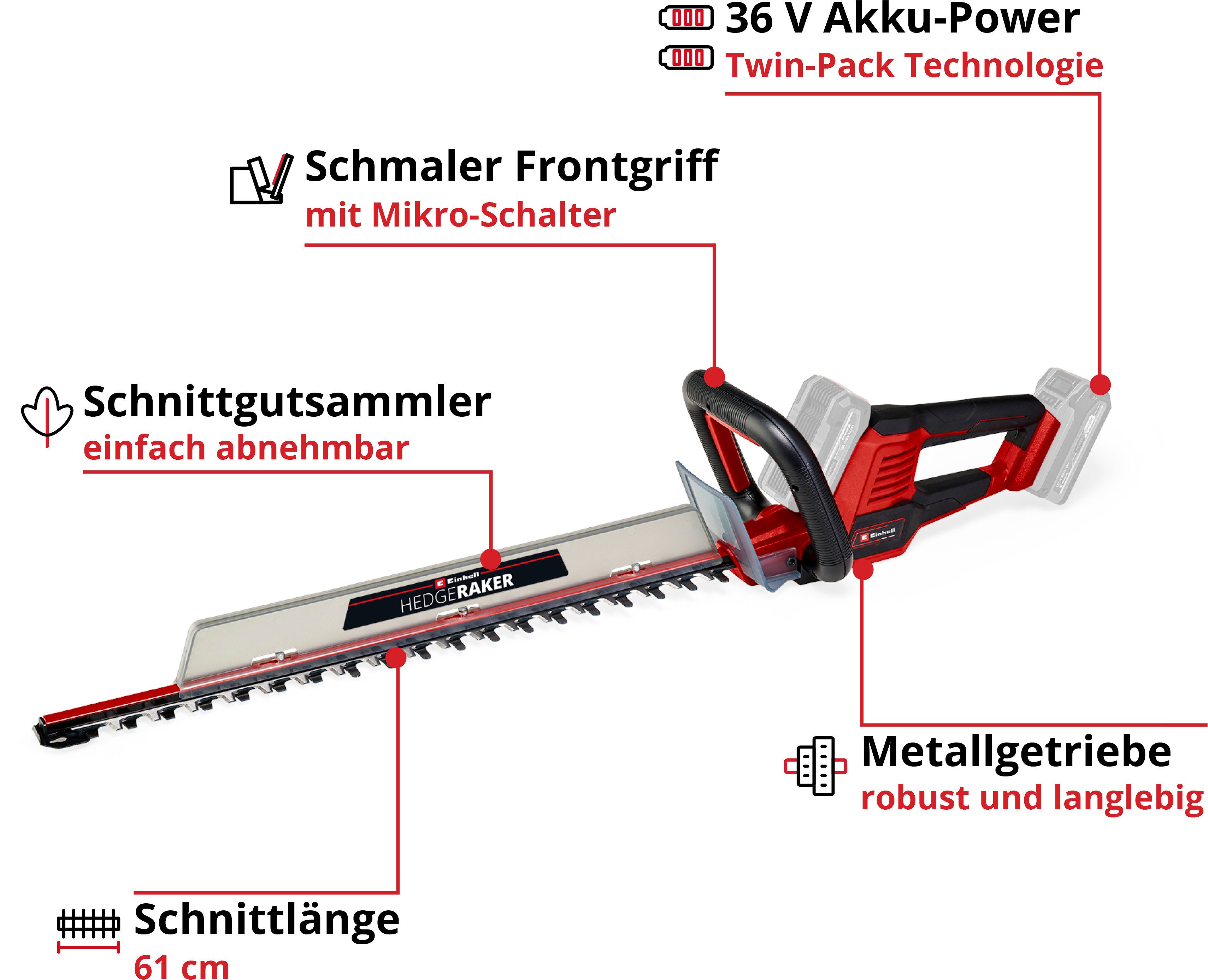 Einhell Akku-Heckenschere GE-CH 36/61 Li-Solo, ohne Akku, ohne Ladegeät