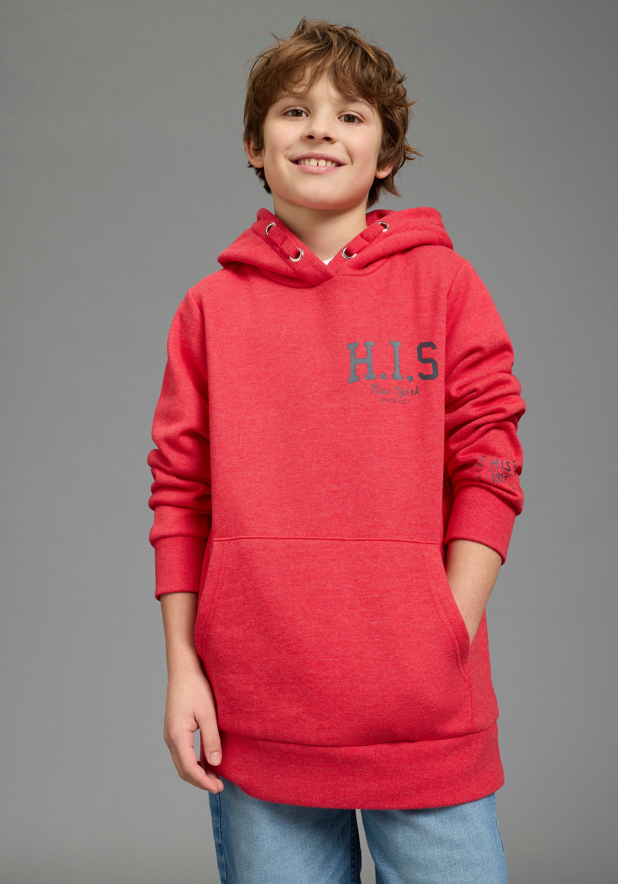 H.I.S Kapuzensweatshirt HIS Kapuzensweatshirt für Jungen, mit Kängurutasche, mit Logodrucken, in Basic Passform