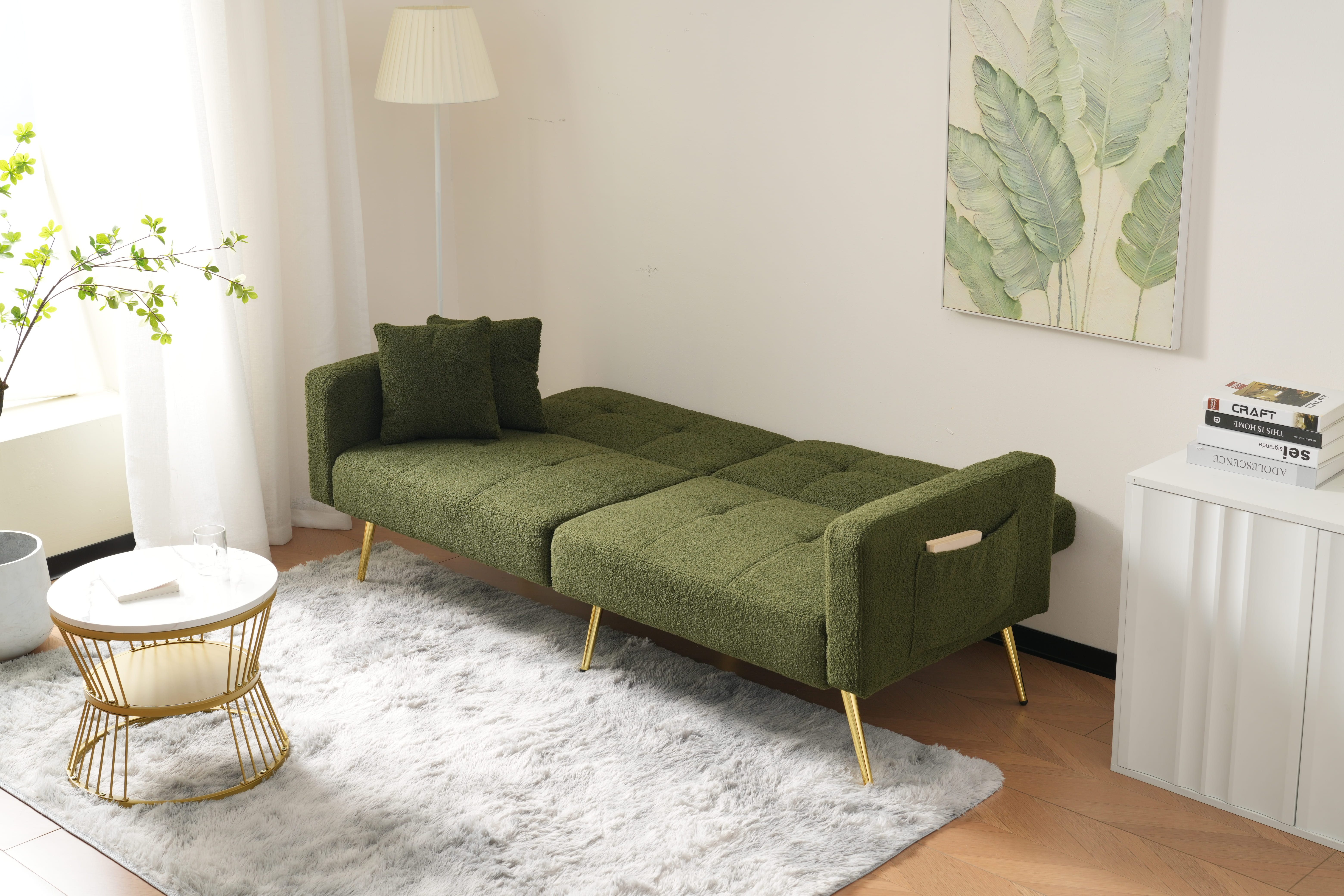 BlingBin Schlafsofa Big-Sofa Loungesofa Länge 175CM, 1 Teile, Schlafsofa mit Sherpa-Stoff und Schwammfüllung