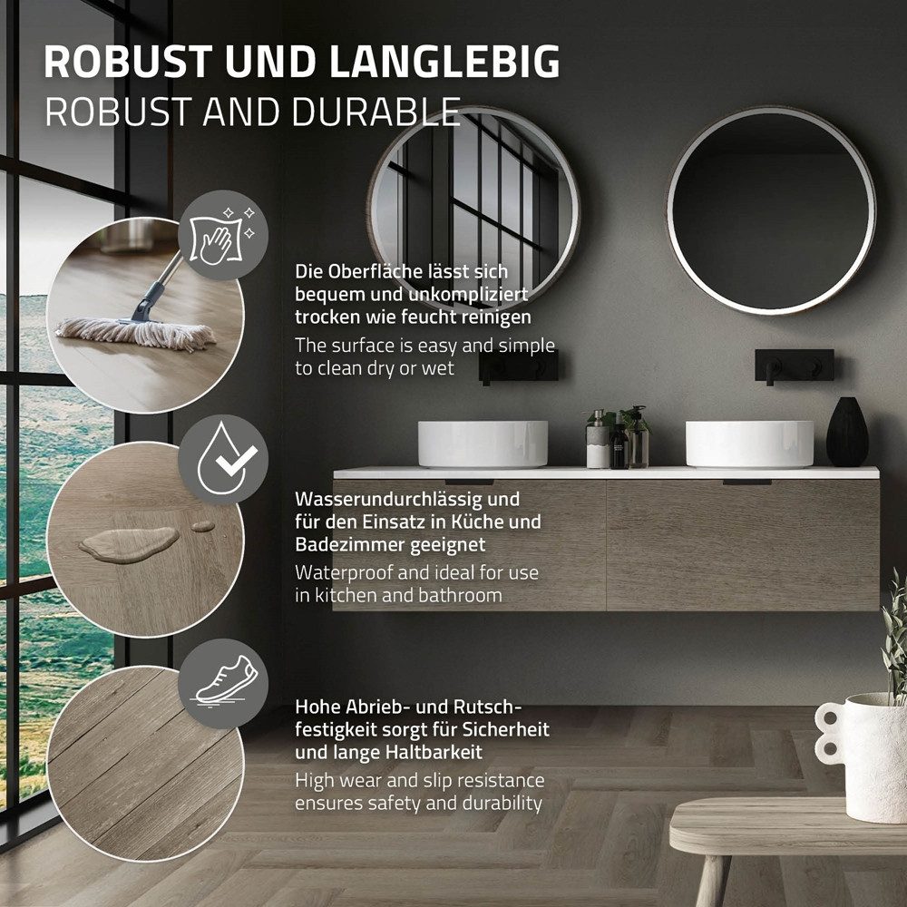 ML-DESIGN Vinylboden PVC Vinyl Bodenbelag Fischgrät Klick-Vinyl Fußbodenbelag in Holzoptik, Klickvinyl Eiche dunkel 3,12m² / 40x Dielen Bodenbelag 4,2mm Dicke – Bild 2 von 5