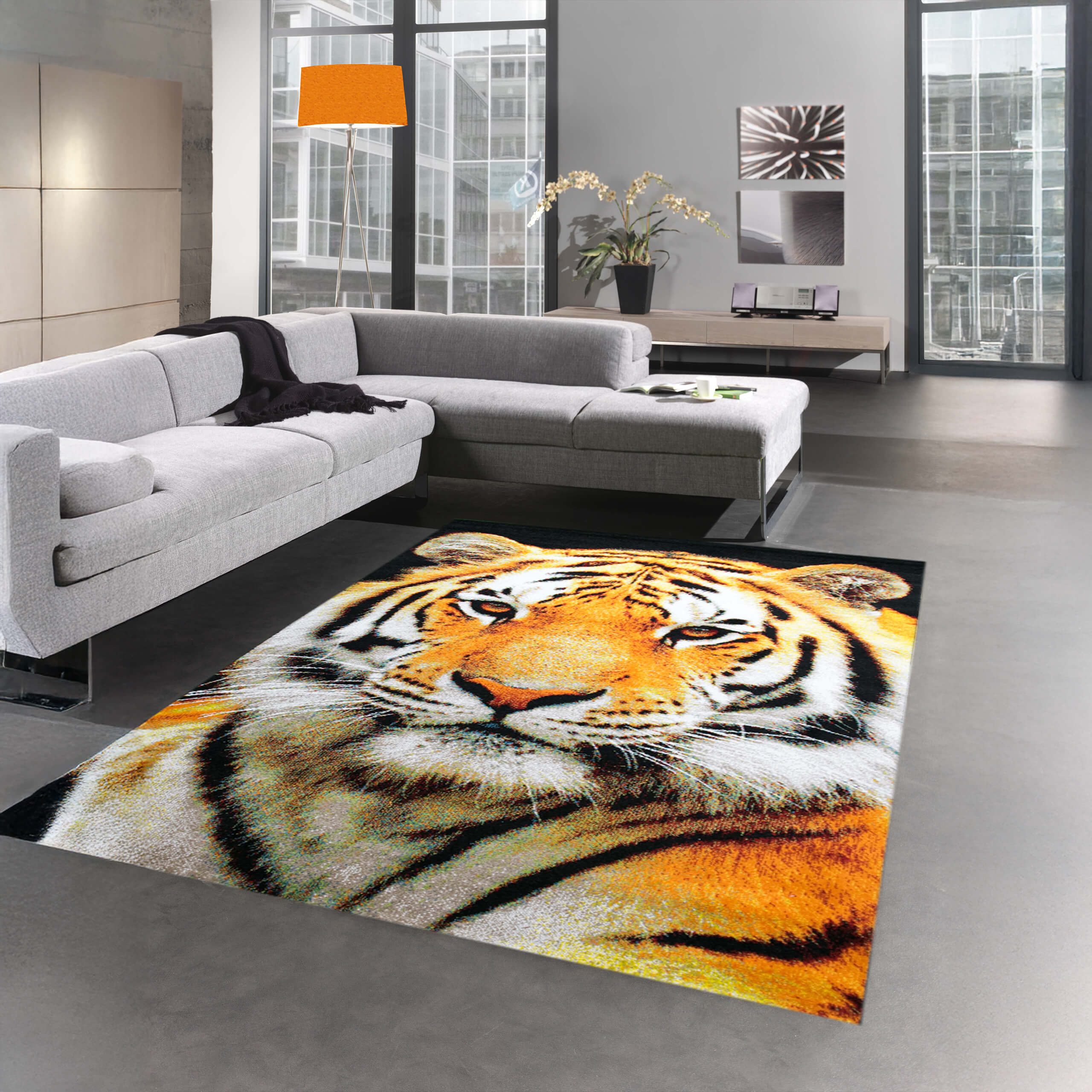 Carpetia Teppich Designteppich Tiger Motiv Orange Creme mit grafischer Eleganz, rechteckig