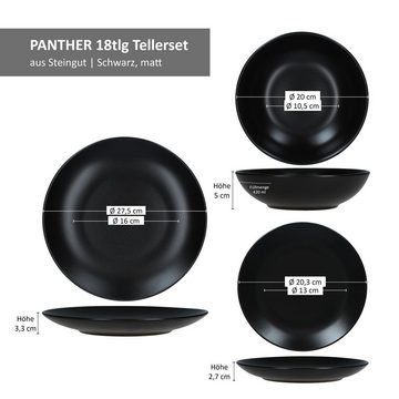 MamboCat Teller-Set 18tlg Tellerset Panther schwarz 6 Personen, Steingut