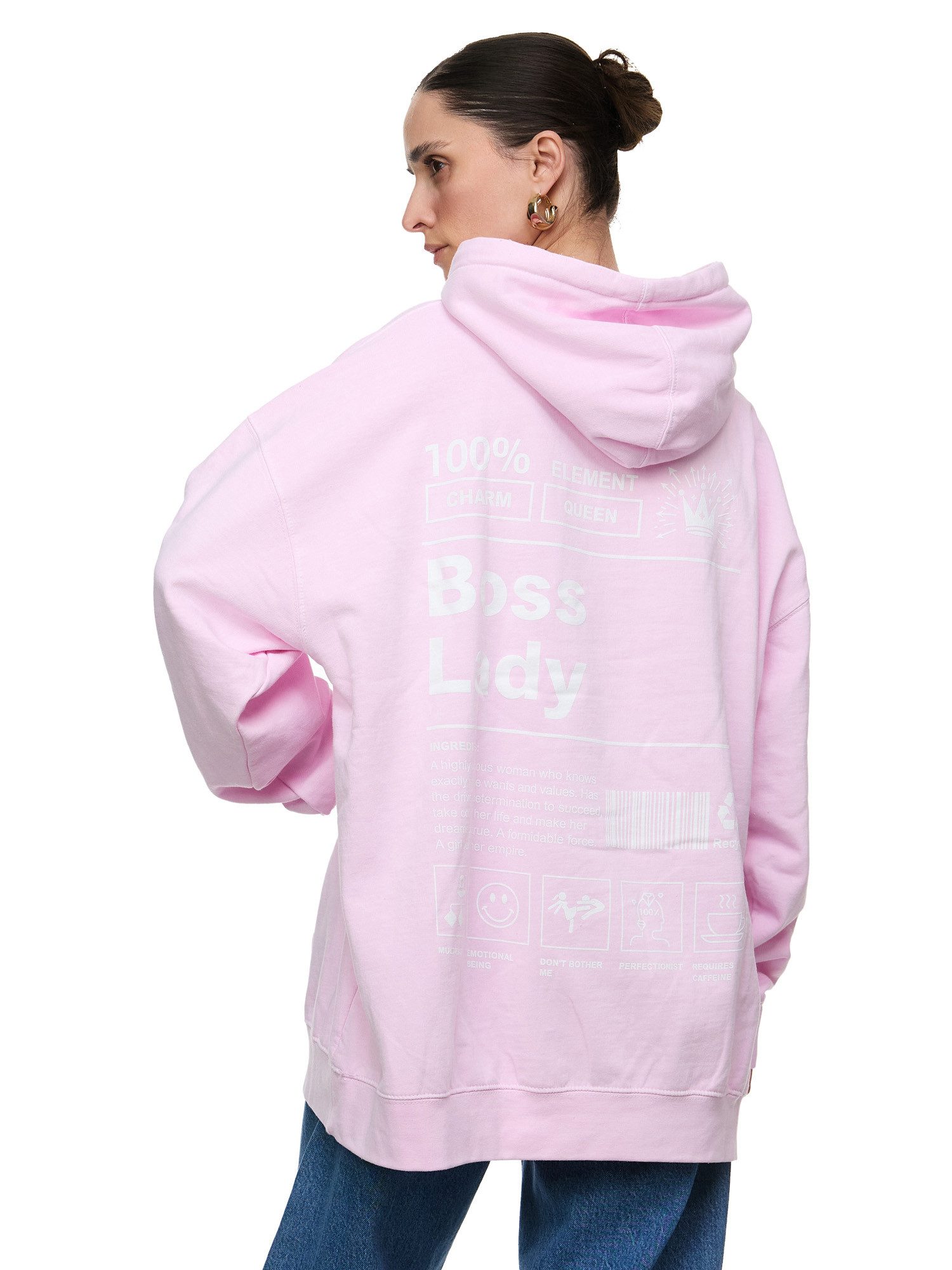 Worldclassca Hoodie Worldclassca Oversized Print Boss Lady Hoodie Kapuzenpullover Sweat PRINT - BOSS LADY - 100% CHARM - QUEEN