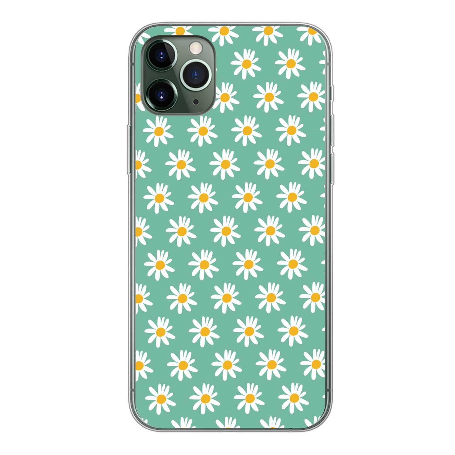 MuchoWow Handyhülle für Apple iPhone 11 Pro Max Gänseblümchen - Muster - Grün - Blumen, Smartphone-Bumper, Print, Handy Schutzhülle Dünn