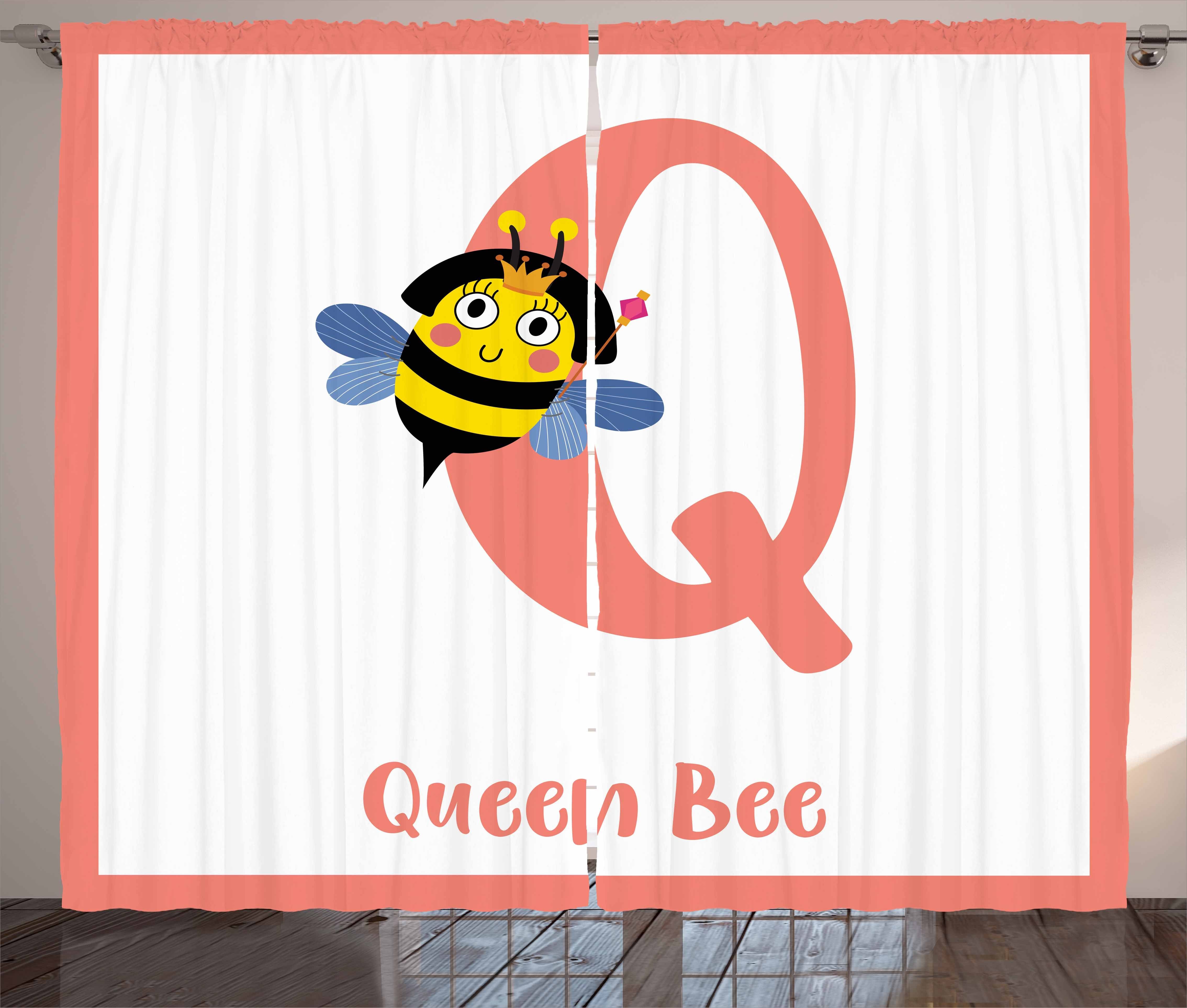 Gardine Schlafzimmer Kräuselband Vorhang mit Schlaufen und Haken, Abakuhaus, Biene Karikatur-Tierbuchstabe Q