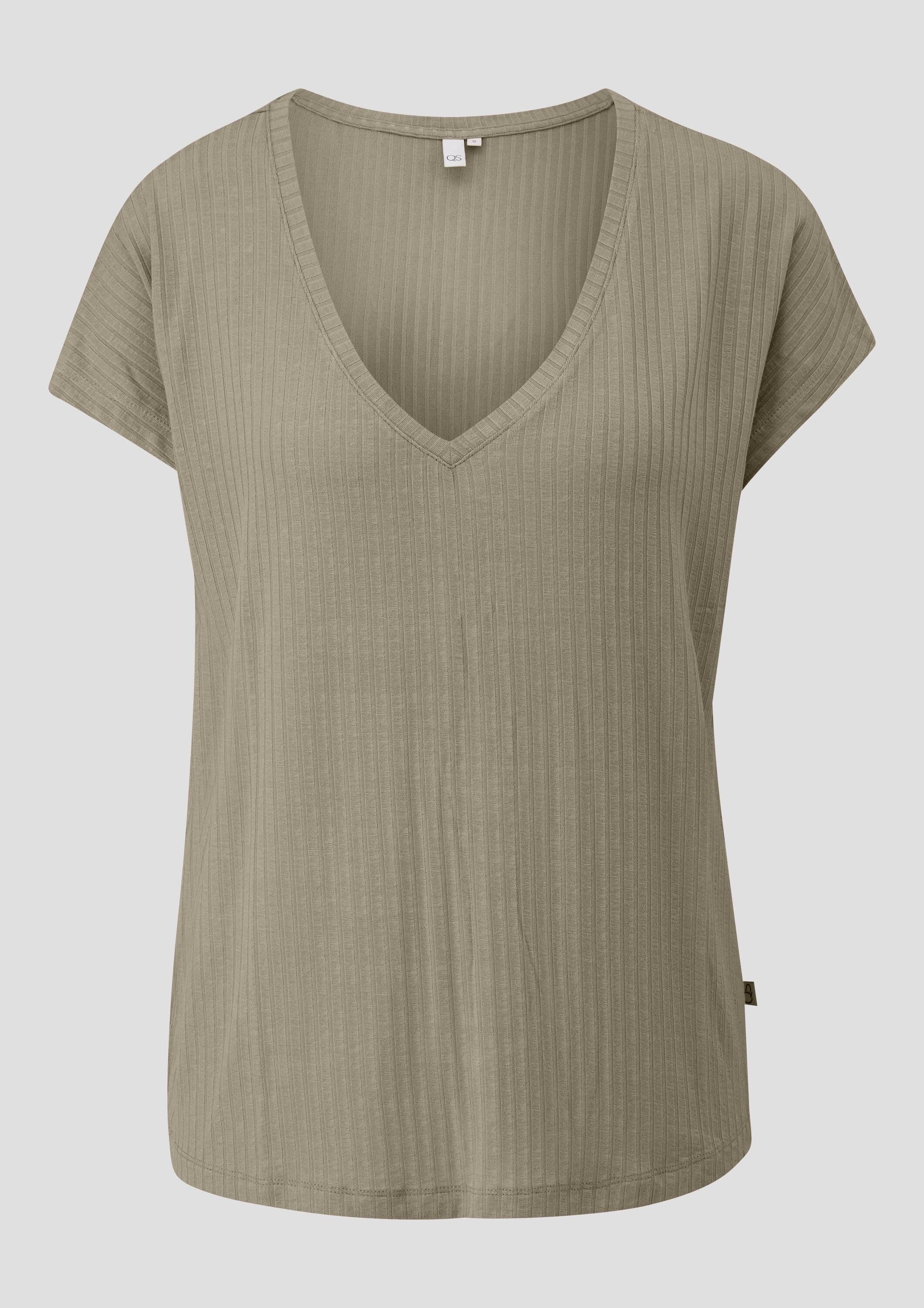 QS Kurzarmshirt T-Shirt Fließendes Oversize-Shirt mit Rippstruktur