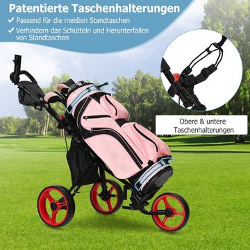 COSTWAY Golftrolley 3-Rad, mit Getränkehalter, Bremse, verstellbar