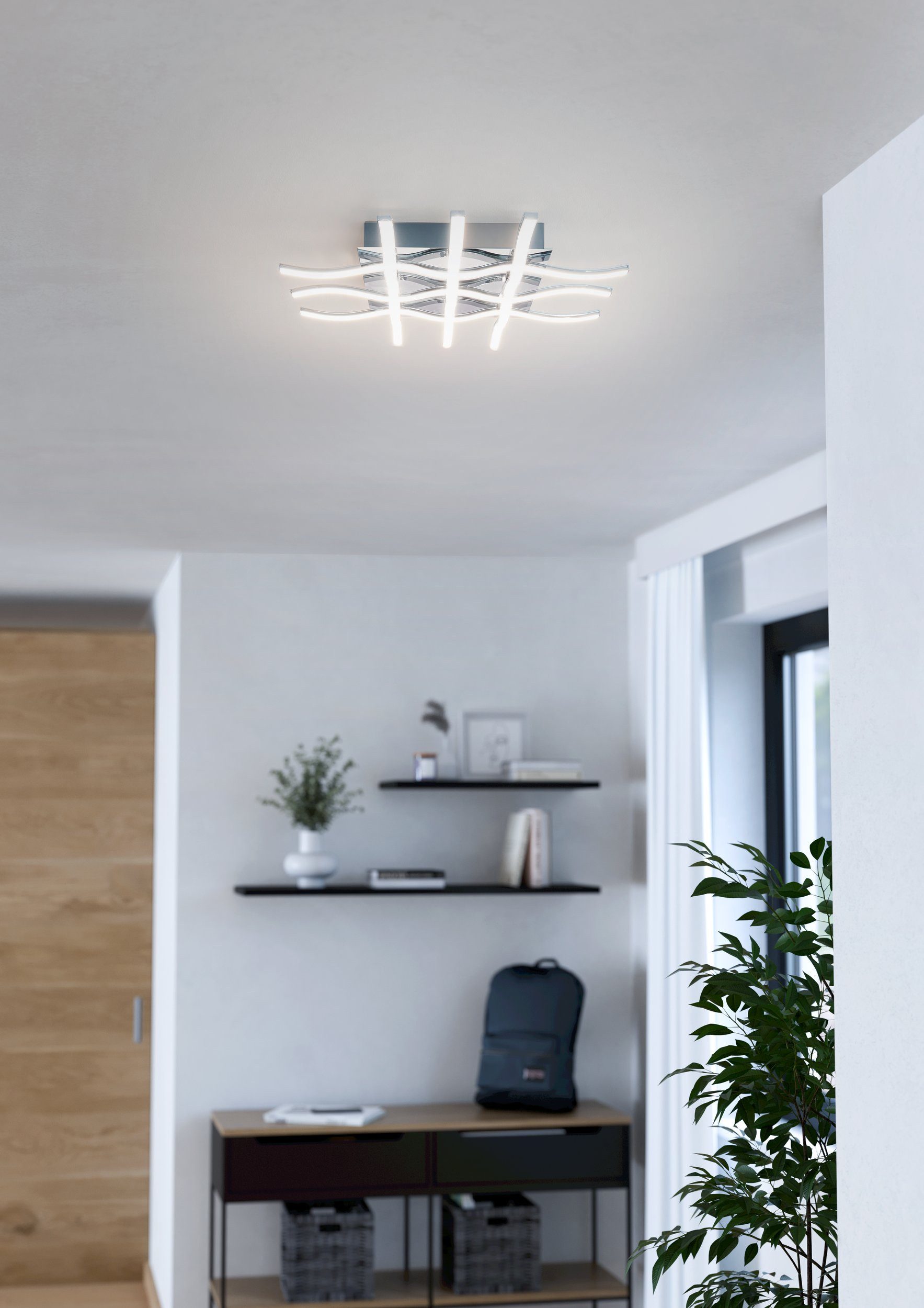 EGLO LED Deckenleuchte Lasana 1, Leuchtmittel inklusive, Wand-/Deckenleuchte - L50 x B50 x H6,5 cm - chrom - 6X6W inkl.