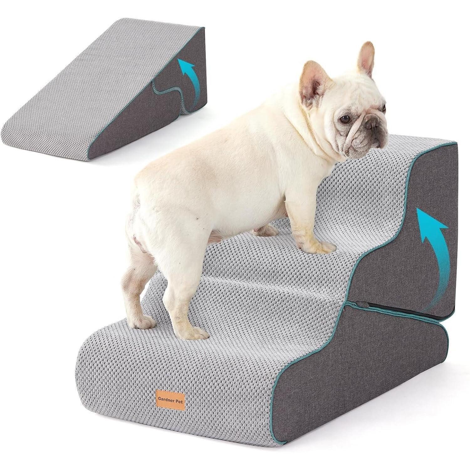LuxusKollektion Haustiertreppe Hundetreppe 3 Stufen Grau 35/42cm (1-St)