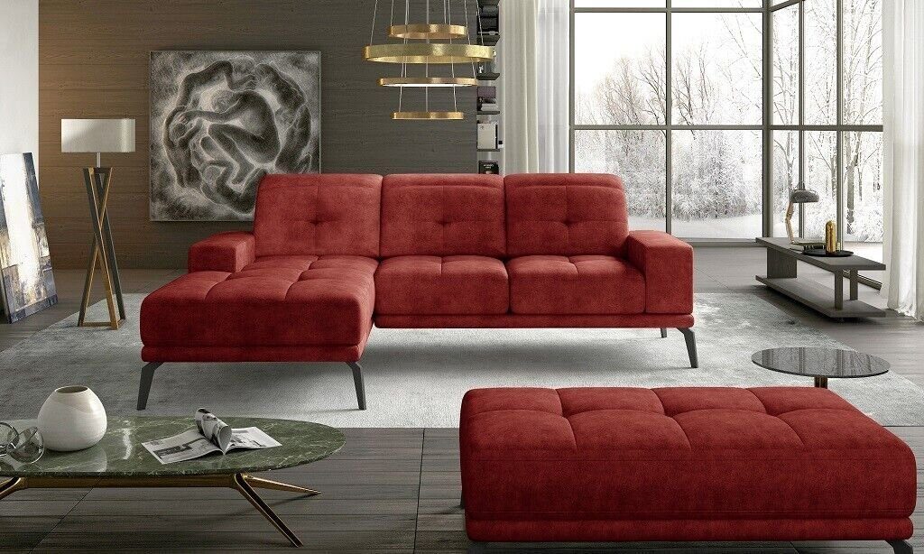 Polster Couch Textil Designer Wohnlandschaft Rot JVmoebel Ecksofa Ecksofa, Garnitur Sofa