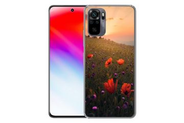 MuchoWow Handyhülle Blumenfeld - Gras - Pflanzen - Sonnenuntergang - Orange, Phone Case, Handyhülle Xiaomi Redmi Note 10, Silikon, Schutzhülle