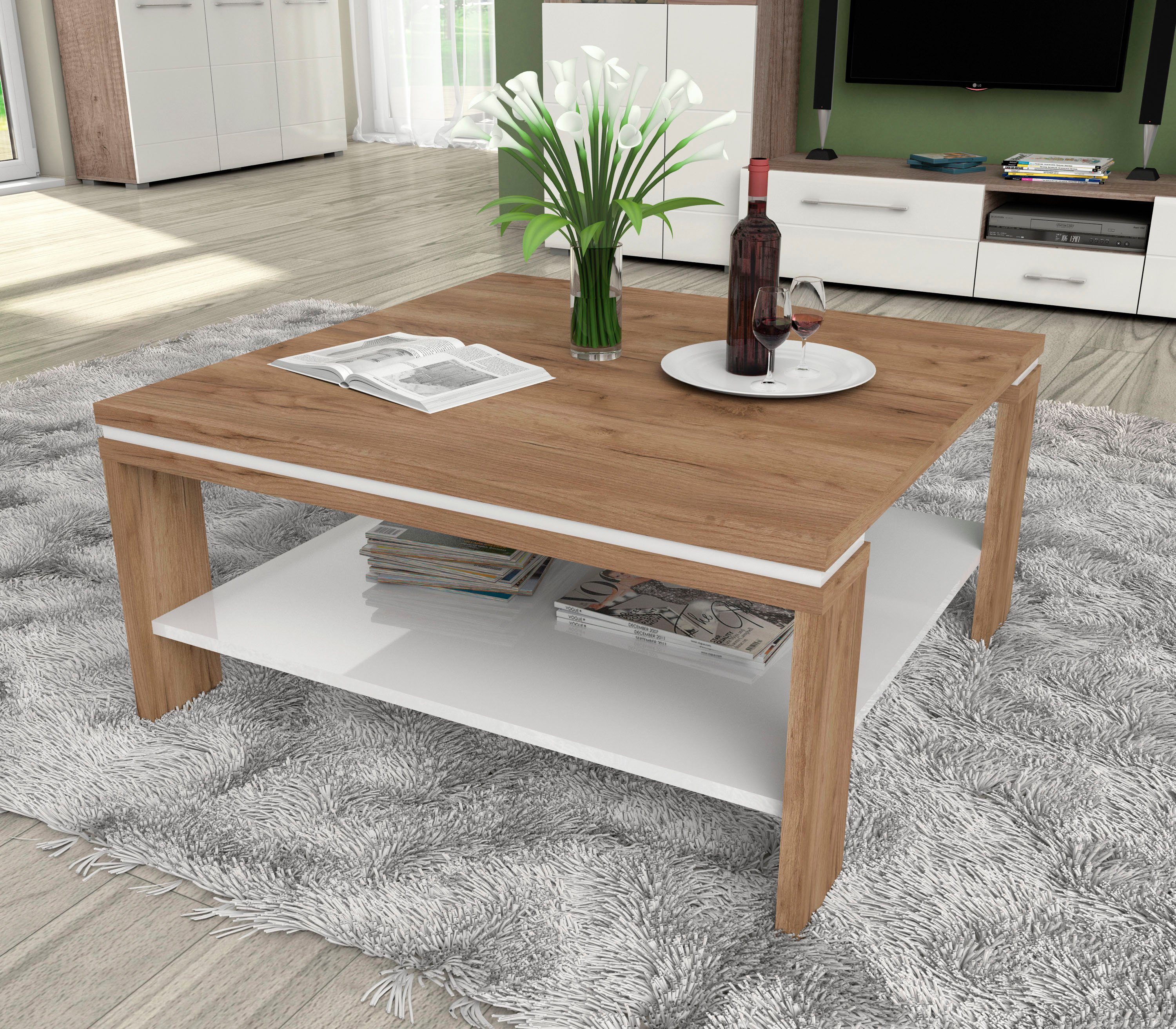 Places of Style Couchtisch Stela (H/B/T): 44,6/90/88cm), mit Ablageboden UV-lackiert weiß Hochglanz