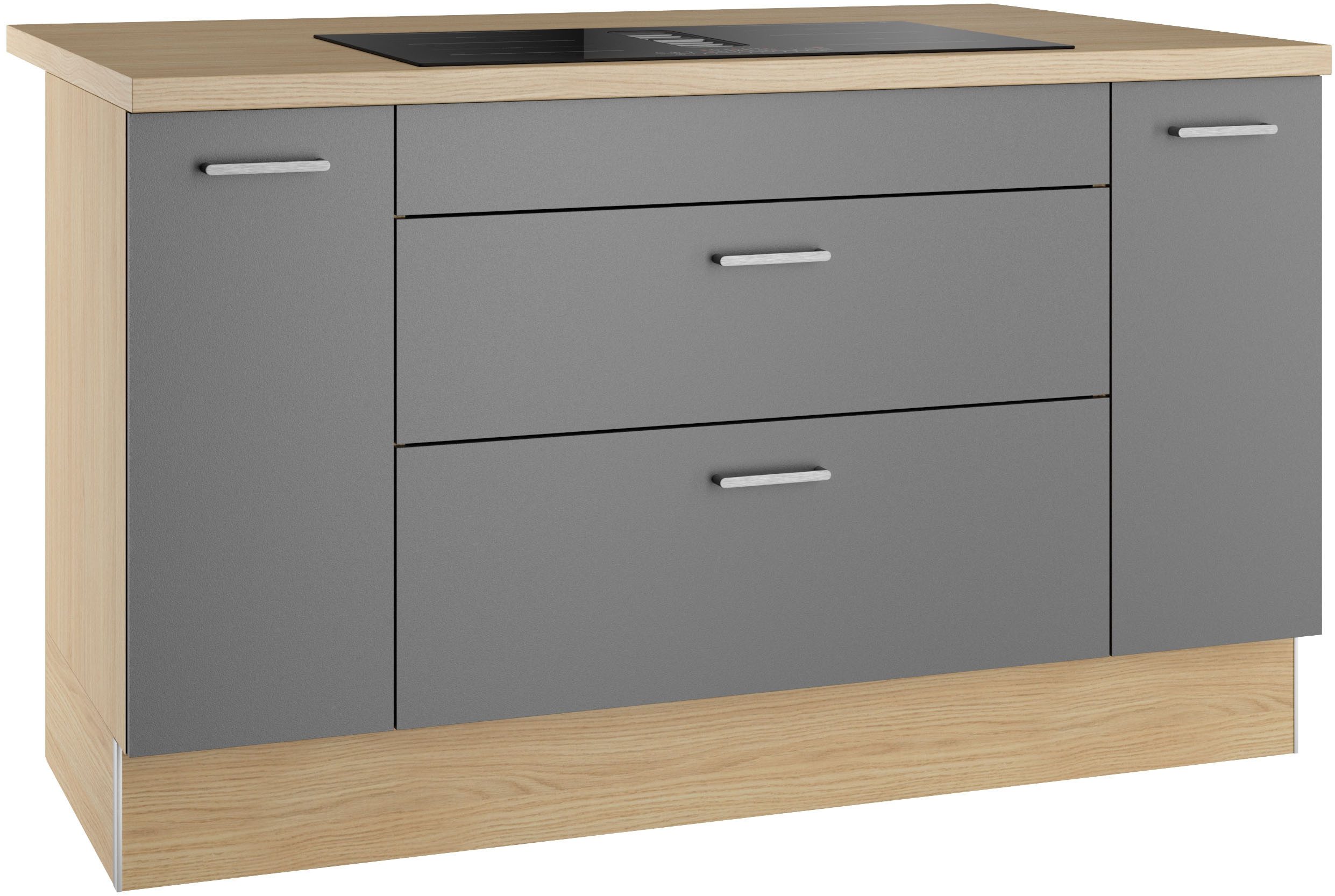 KOCHSTATION Kücheninsel KS-Lucy, Breite 151 cm, Vollauszüge, wahlweise mit Kochfeld mit Muldenlüfter