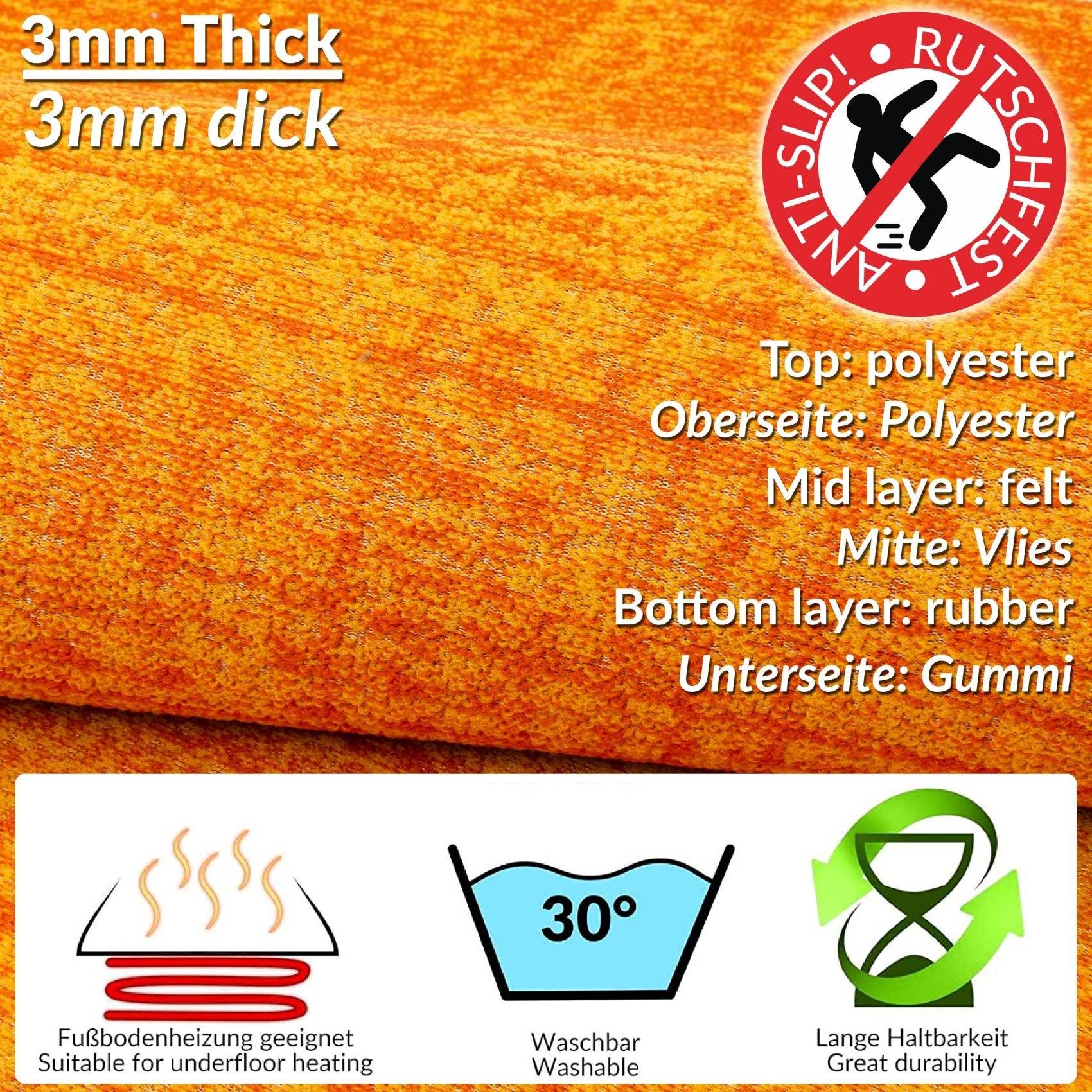 Küchenläufer Teppichläufer Küchenläufer ANRO, Läufer mm, Textil Rechteckig, Gelb ANTON Modern Premium Robust, Höhe: 3 Textil