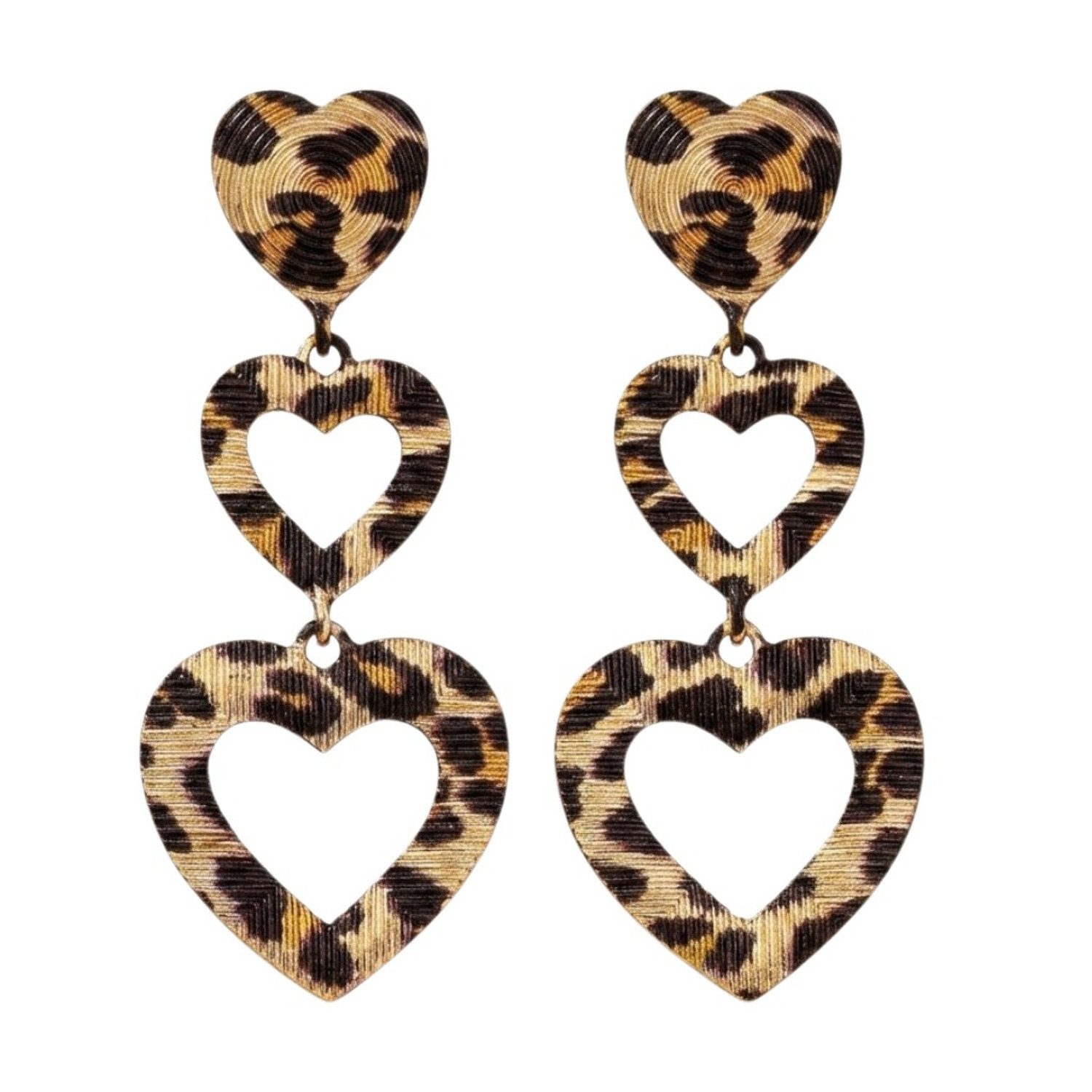 KARMA Paar Ohrhänger Damen Ohrringe Herz Leo Braun Gold 6,8 cm modern (2-tlg., Statement-Ohrschmuck Statementohrringe Herzohrringe), Damenohrringe groß Sommer Accessoire