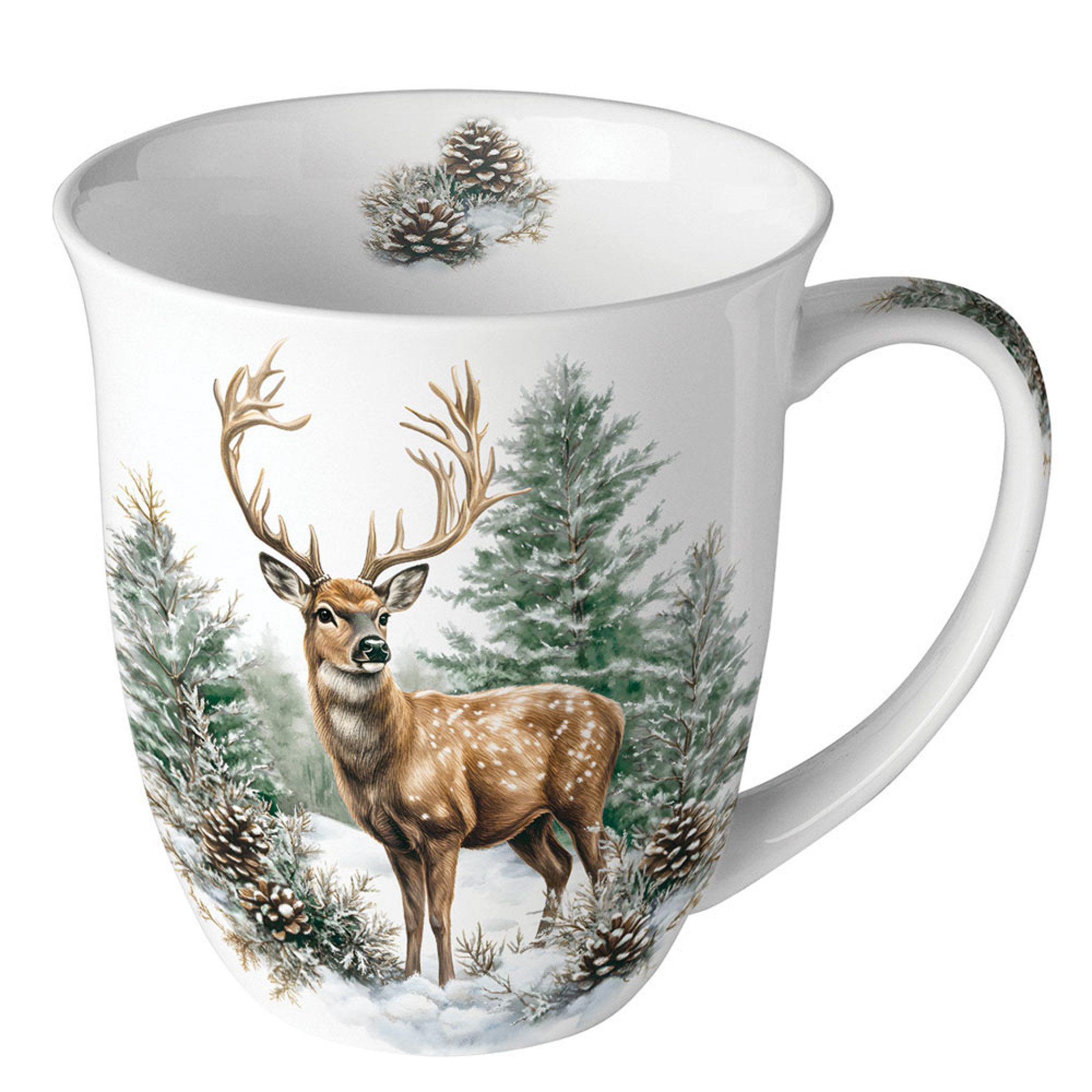 Ambiente Luxury Paper Products Tasse, Keramik, Tasse 10cm Porzellan mit Hirsch Waldmotiv Motiv