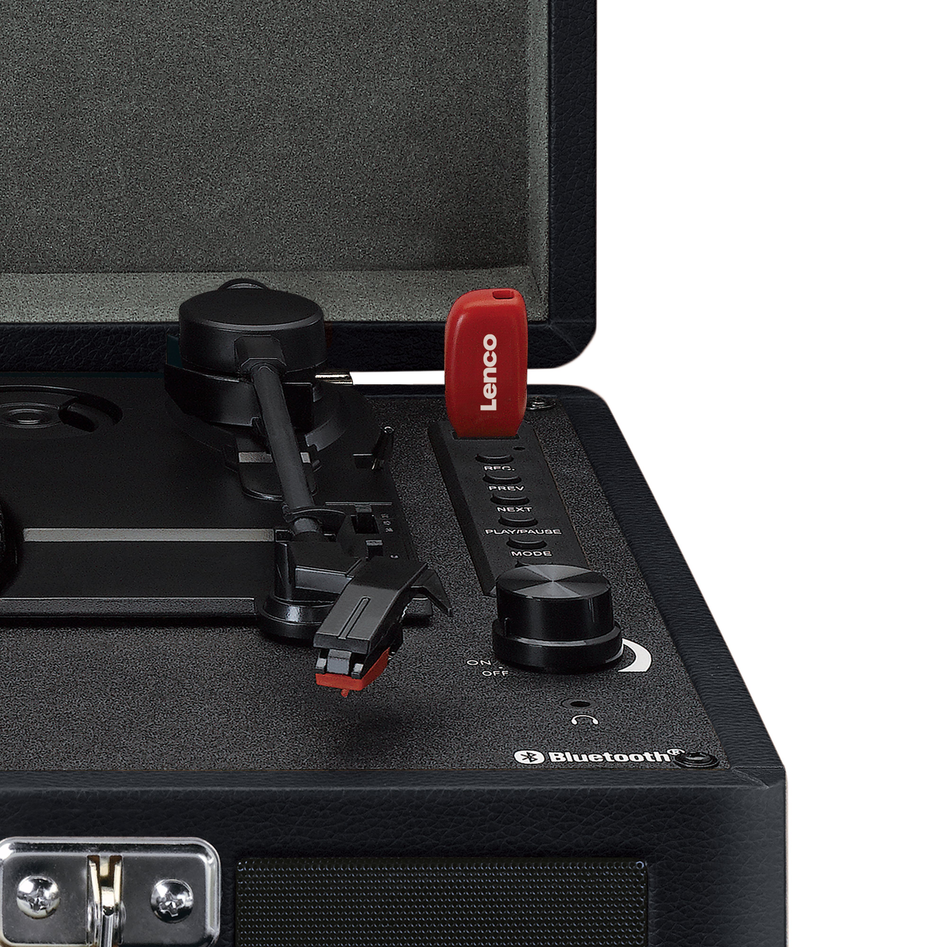 Lenco TT-115BK Plattenspieler (Riemenantrieb, Bluetooth, Retro Kofferdesign inkl. Lautsprecher & Vinyl / Bluetooth-Streaming) – Bild 5 von 5