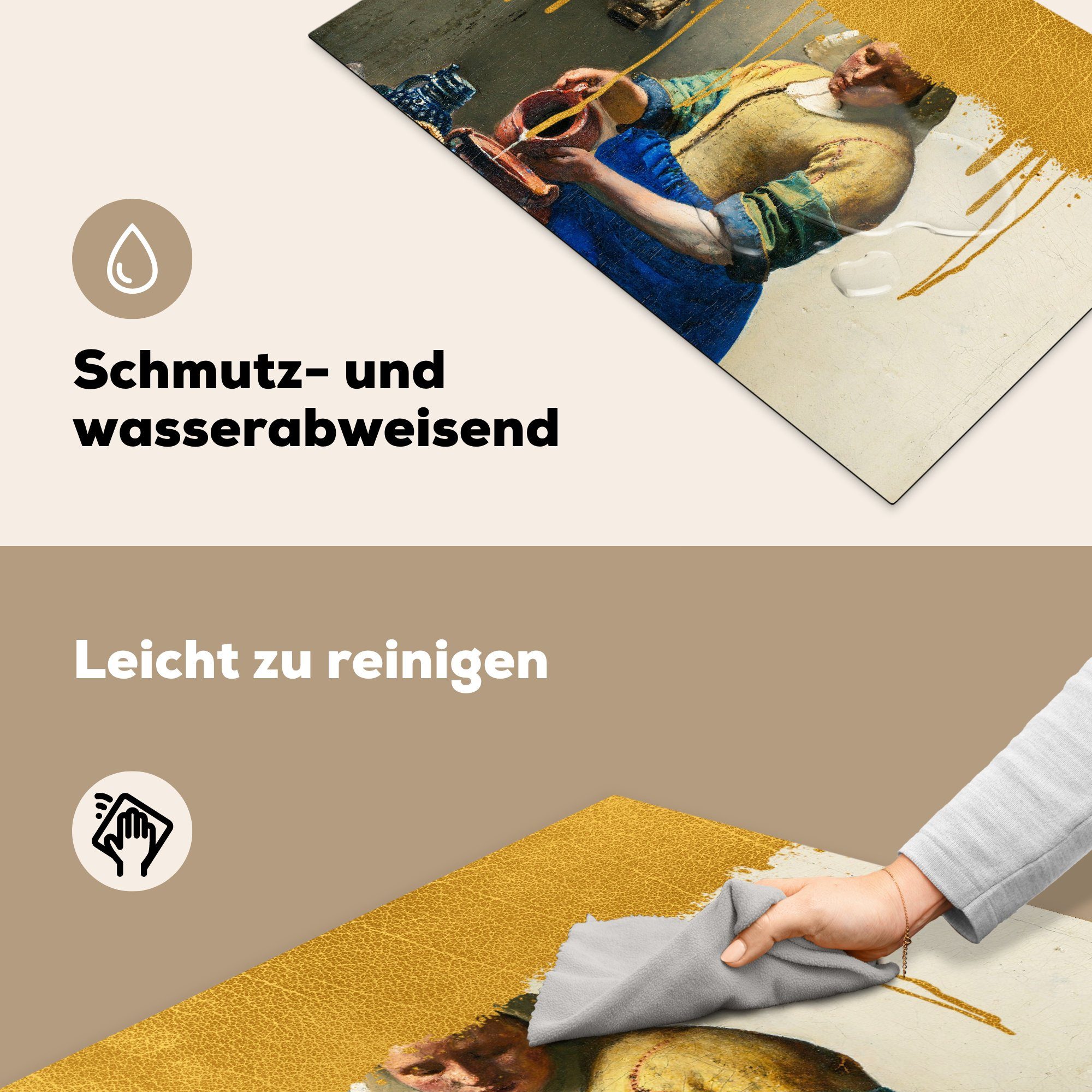Herdblende-/Abdeckplatte tlg), 81x52 Induktionskochfeld Ceranfeldabdeckung MuchoWow (1 Gold Milchmädchen für Vinyl, cm, küche, Schutz - - die Vermeer,
