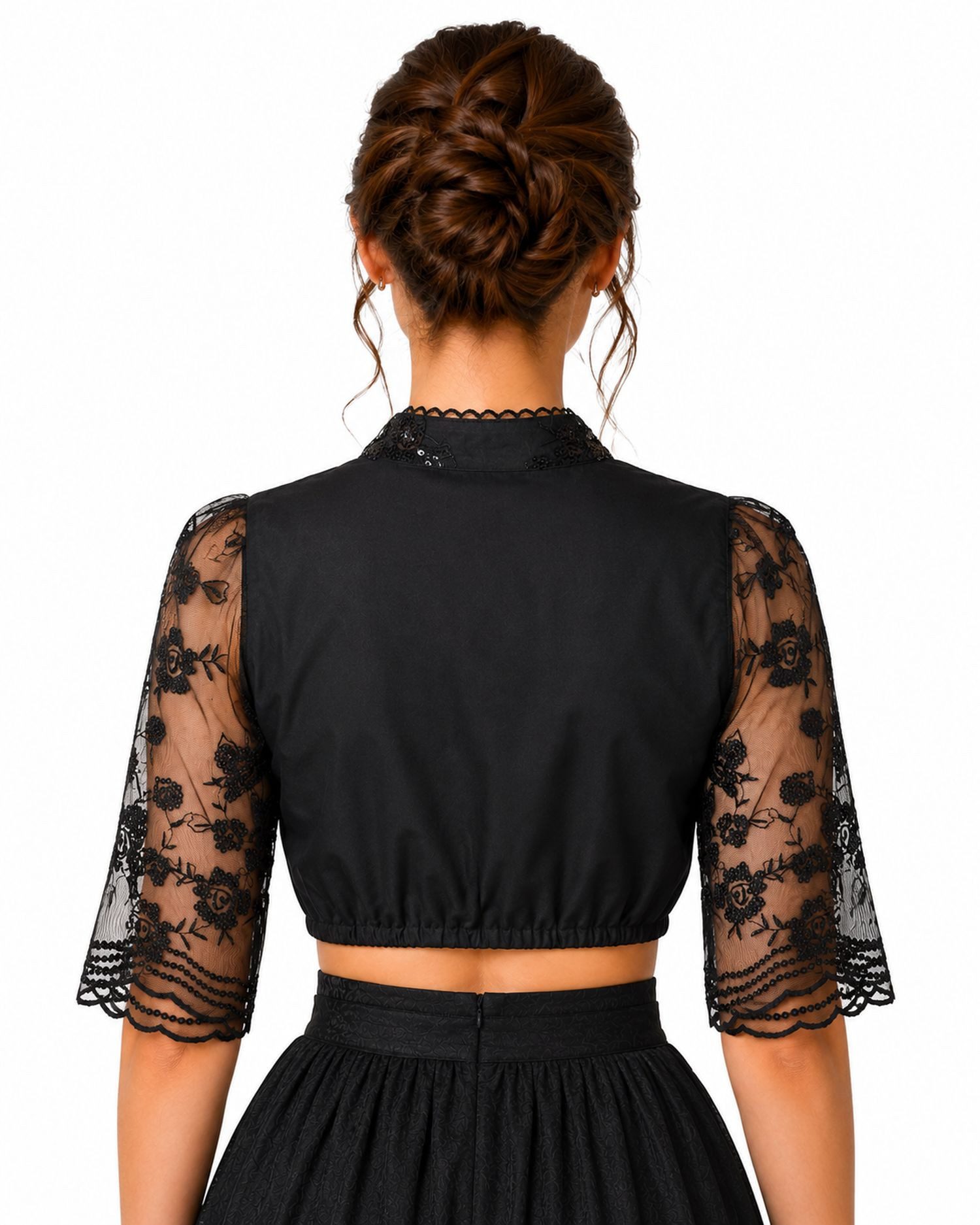 Pierre Marcel Die Bluse Dirndlbluse für Damen mit Spitze und Pailletten - Schwarz