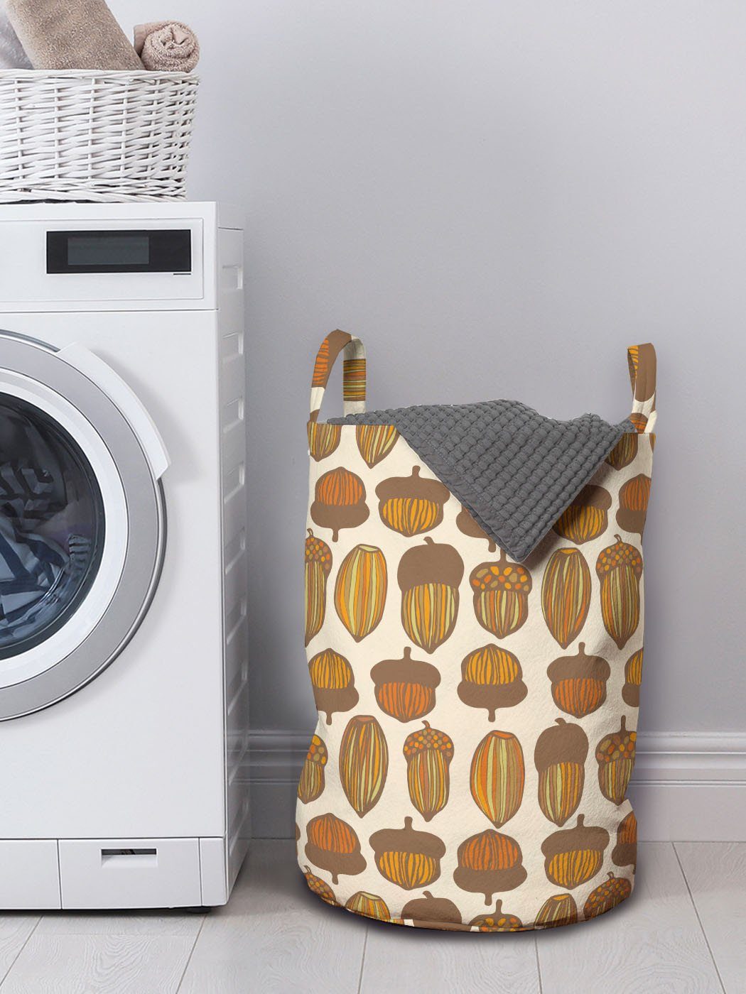 Abakuhaus Kordelzugverschluss mit Wäschekorb für Waschsalons, Wäschesäckchen Griffen gezeichnet Hand Eiche Muster Eichel