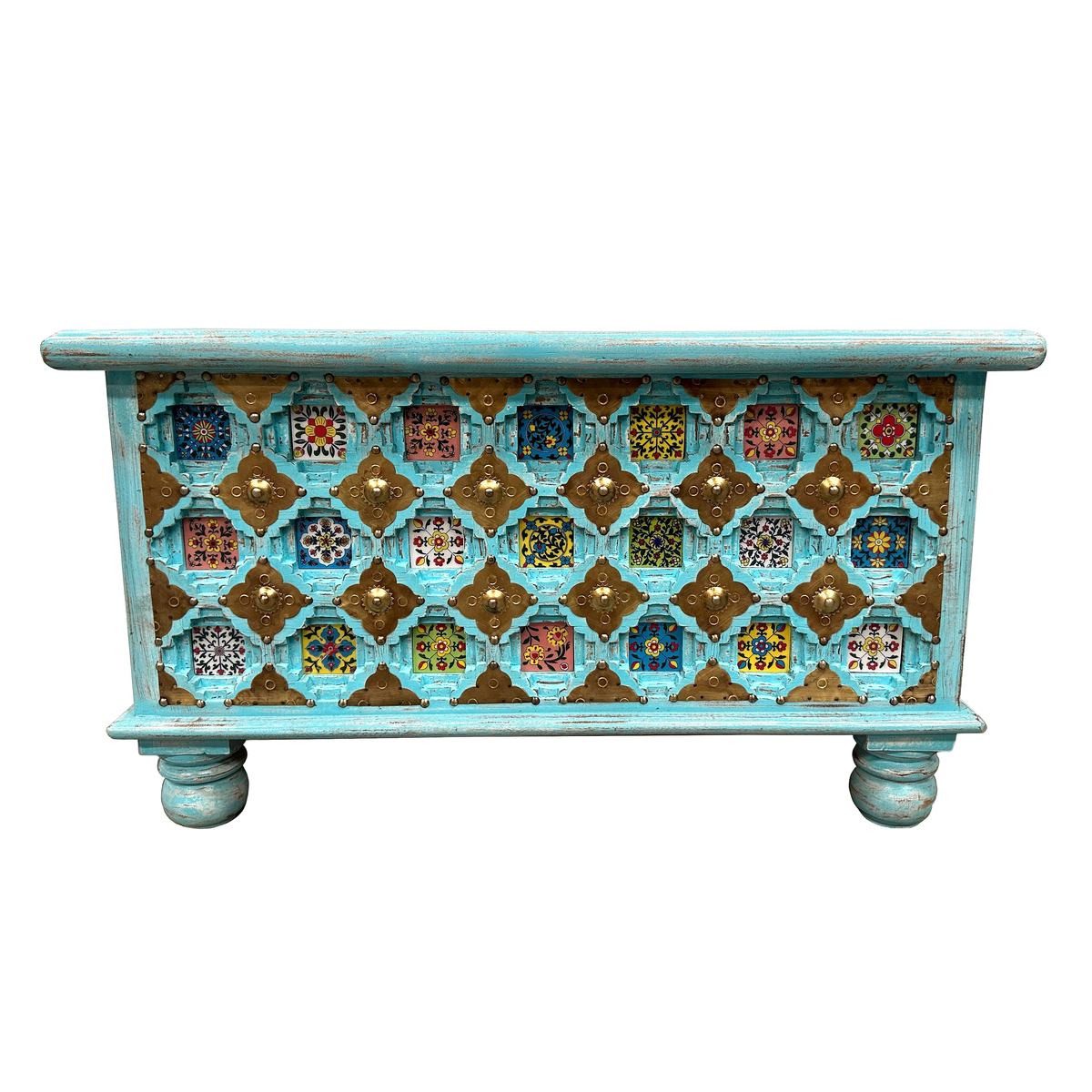 Truhe Indische Truhe Türkis 80cm