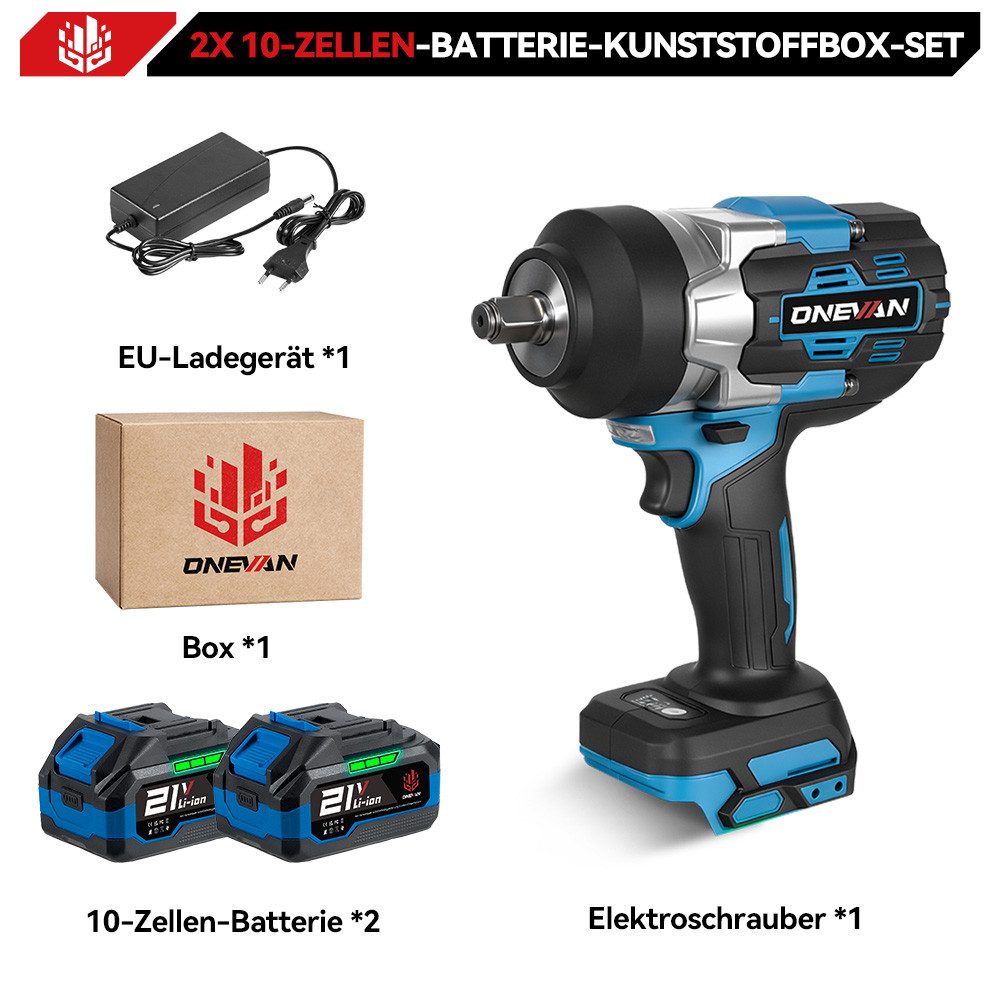 ONEVAN Akku-Schlagschrauber 2800Nm Bürstenloser 1/2 Zoll, Schlagschrauber mit 2x Batterie, 8000 U/min, 2800 Nm, 8500 U/min, für Reifenwechsel und Kfz-Wartung