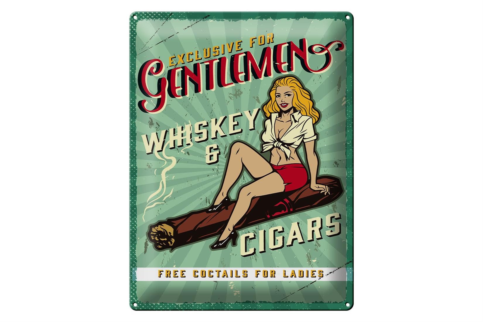 Metallschild Spruch Pinup Exlusive Gentleman Whiskey 30x40cm