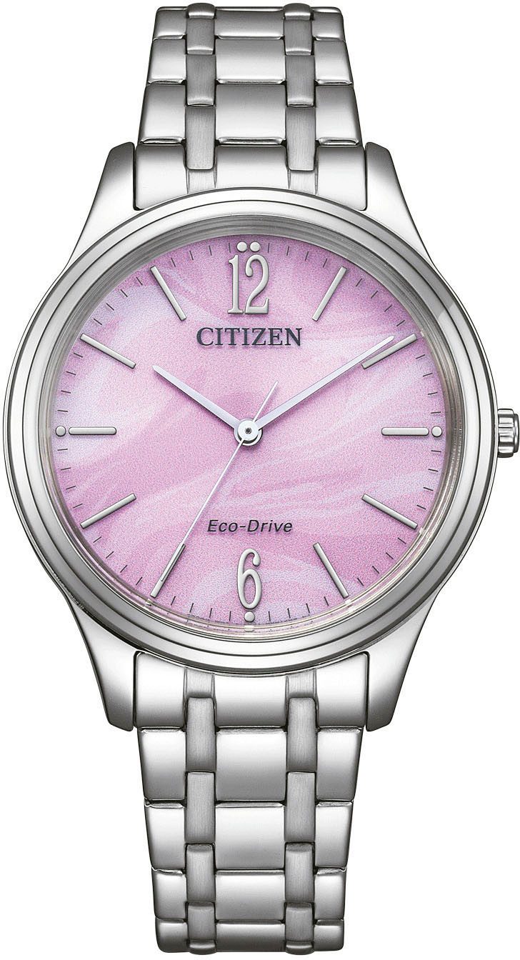 Citizen Solaruhr EM0411-71X, Armbanduhr, Damenuhr, Edelstahlarmband, Batterie-Entladungsanzeige