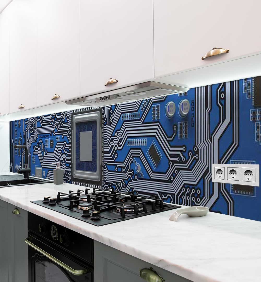 MyMaxxi Dekorationsfolie Küchenrückwand selbstklebend Schaltkreis blau Spritzschutz Folie, (Klebefolie Küchenrückwand aufgerollt)