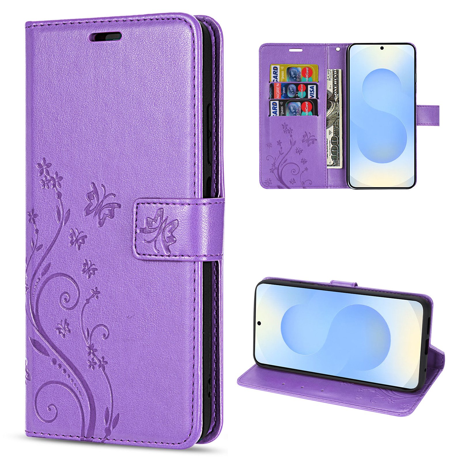 betterfon Handyhülle für Samsung Galaxy S25 Handy Wallet Case Flip Cover, Bookstyle-Hülle: Magnetverschluss 3 Kartenfächer & Standfunktion