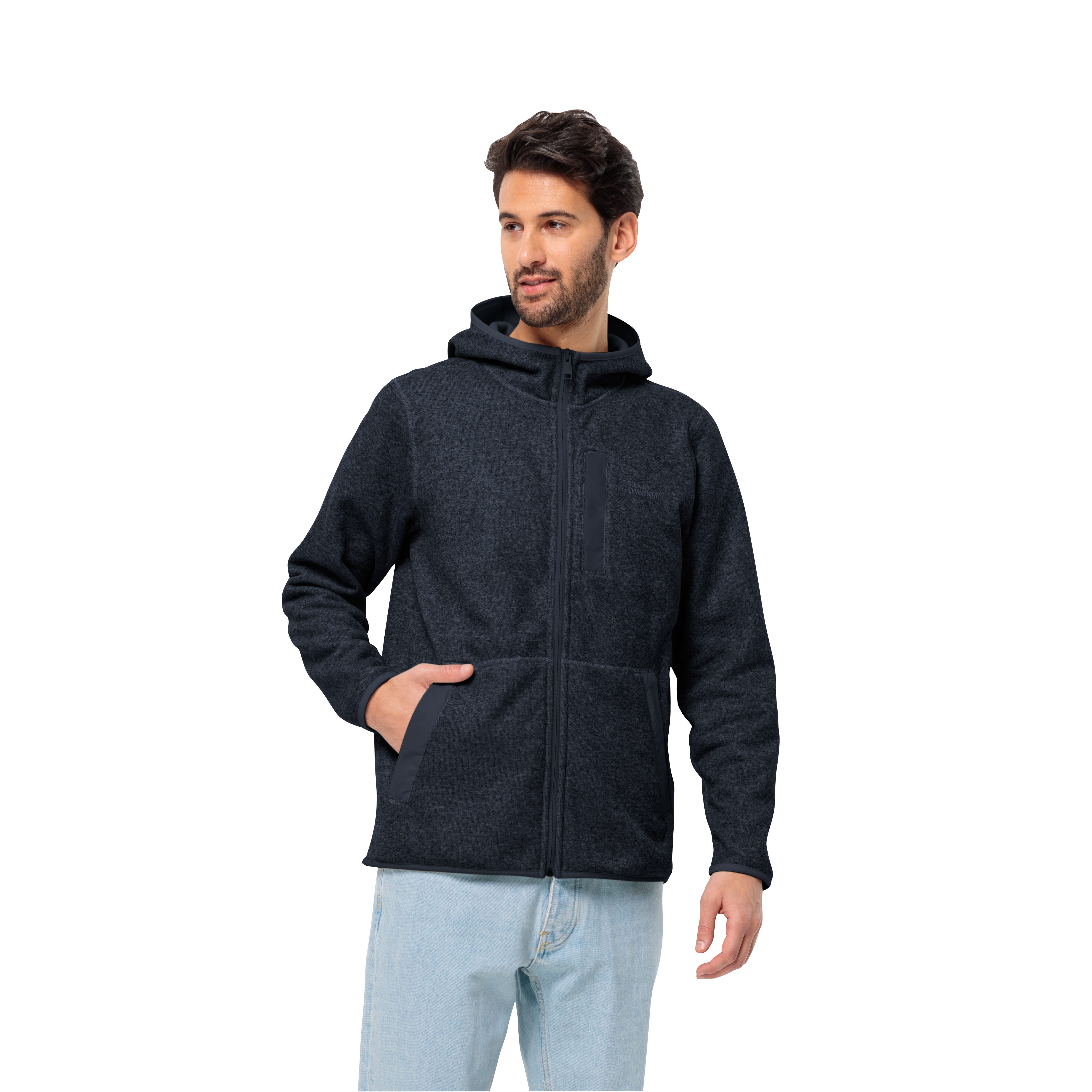 Jack Wolfskin Fleecejacke TANNENSPUR HOODED JKT M mit Taschen und Kapuze