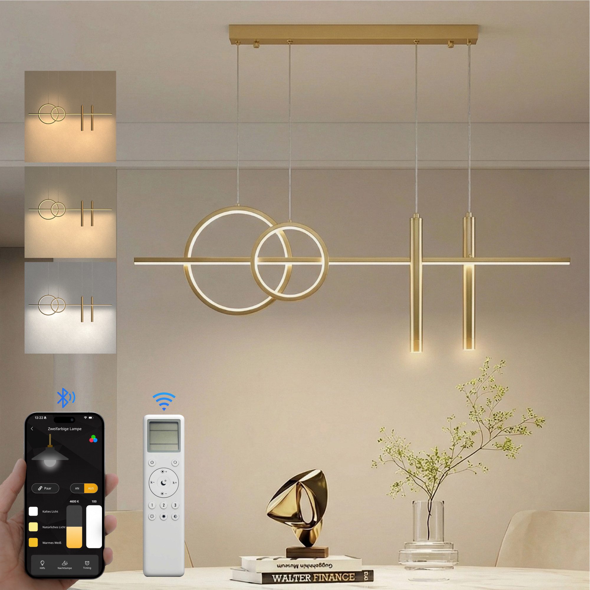 doporro LED Pendelleuchte Hängeleuchte LED Höhenverstellbar mit 3 Farbtemperaturen Luvina-09, CRI≥80; LED-Pendelleuchte