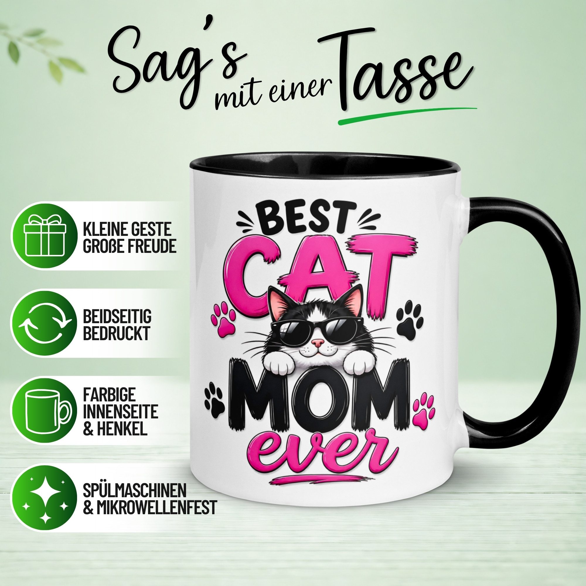 Momentals Tasse Katze – Best Cat Mom ever – lustiger Katzen Geschenk Becher Katzenmama, Gratis Versand · Links-&Rechtshänder · Spülmaschinenfest