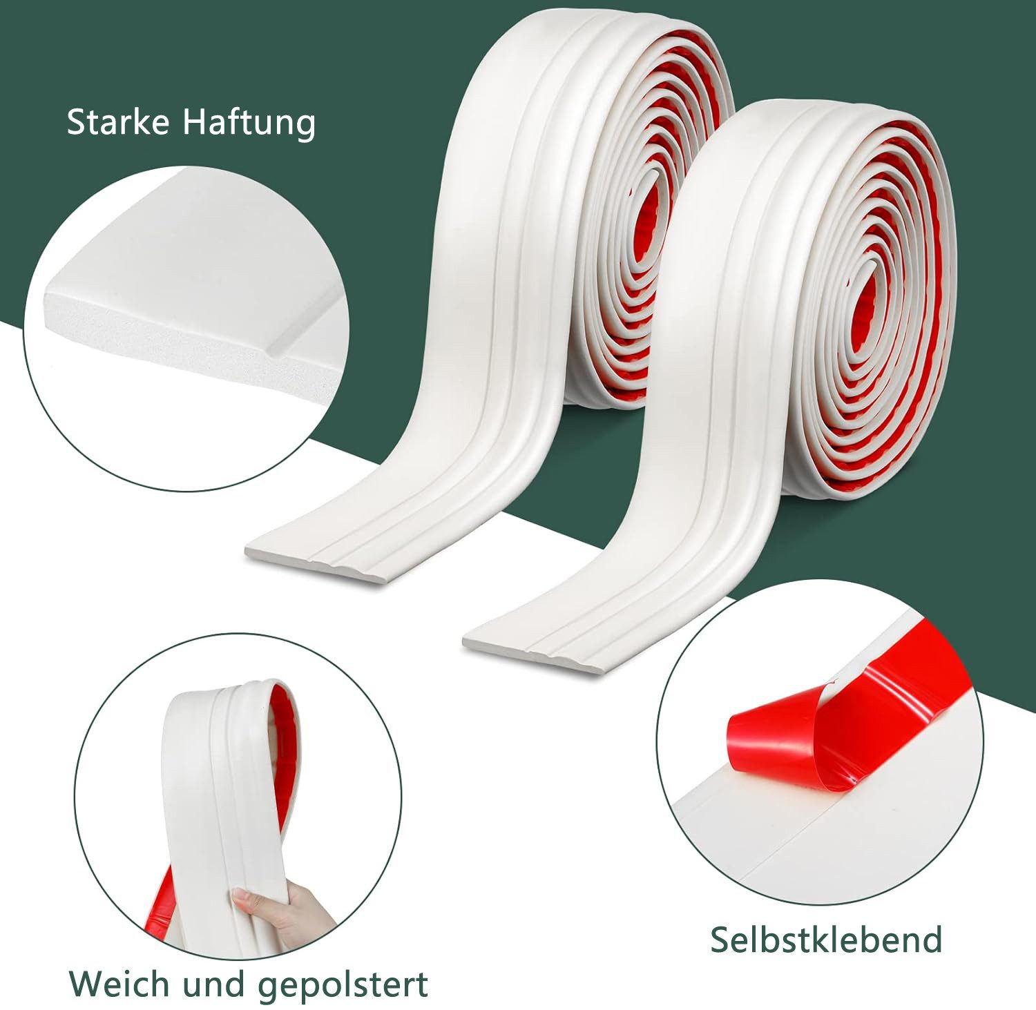 Agger Sockelleiste Weichsockelleiste, 9.8cm x 2m Weichsockelleiste Selbstklebend, L: 200 cm, H: 9.8 cm, für Küche und Badezimmerm, Flexible Knickleiste