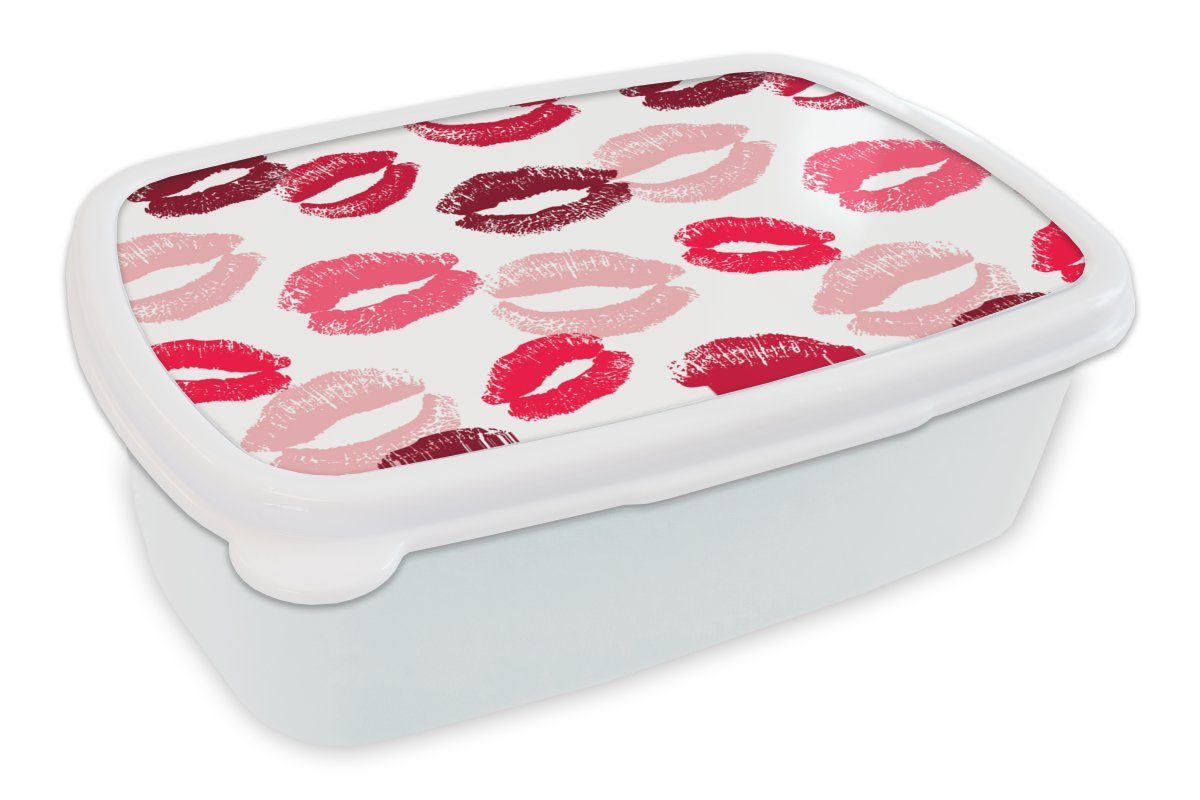 MuchoWow Lunchbox Lippen - Kuss - Geschenk für Paare, Kunststoff, (2-tlg), Brotbox für Kinder und Erwachsene, Brotdose, für Jungs und Mädchen weiß
