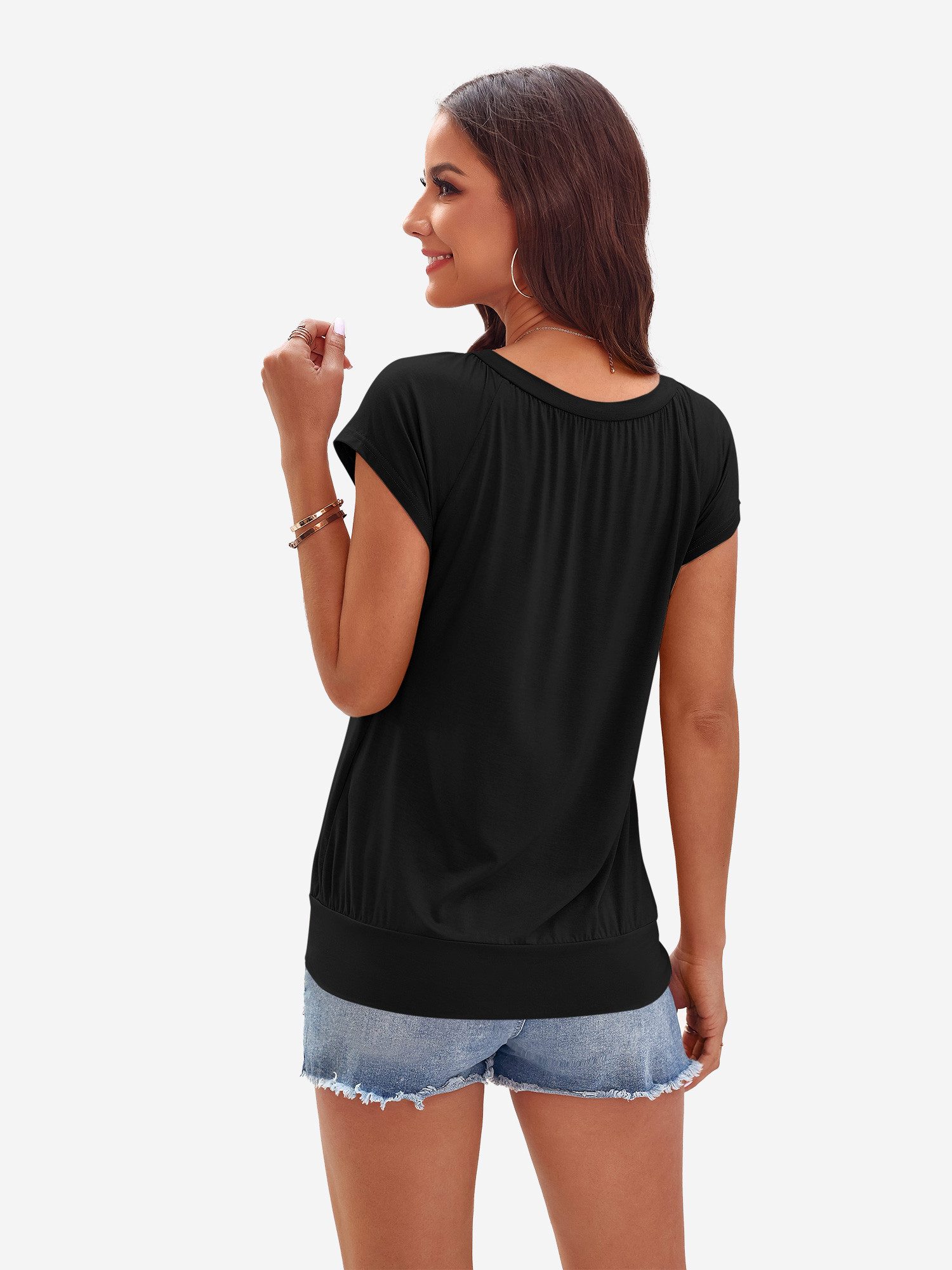 Imily Bela T-Shirt Damen Lässige Basic Tops mit Bündchen am Saum (Packung, 1-tlg., 1per-Pack) einfarbig