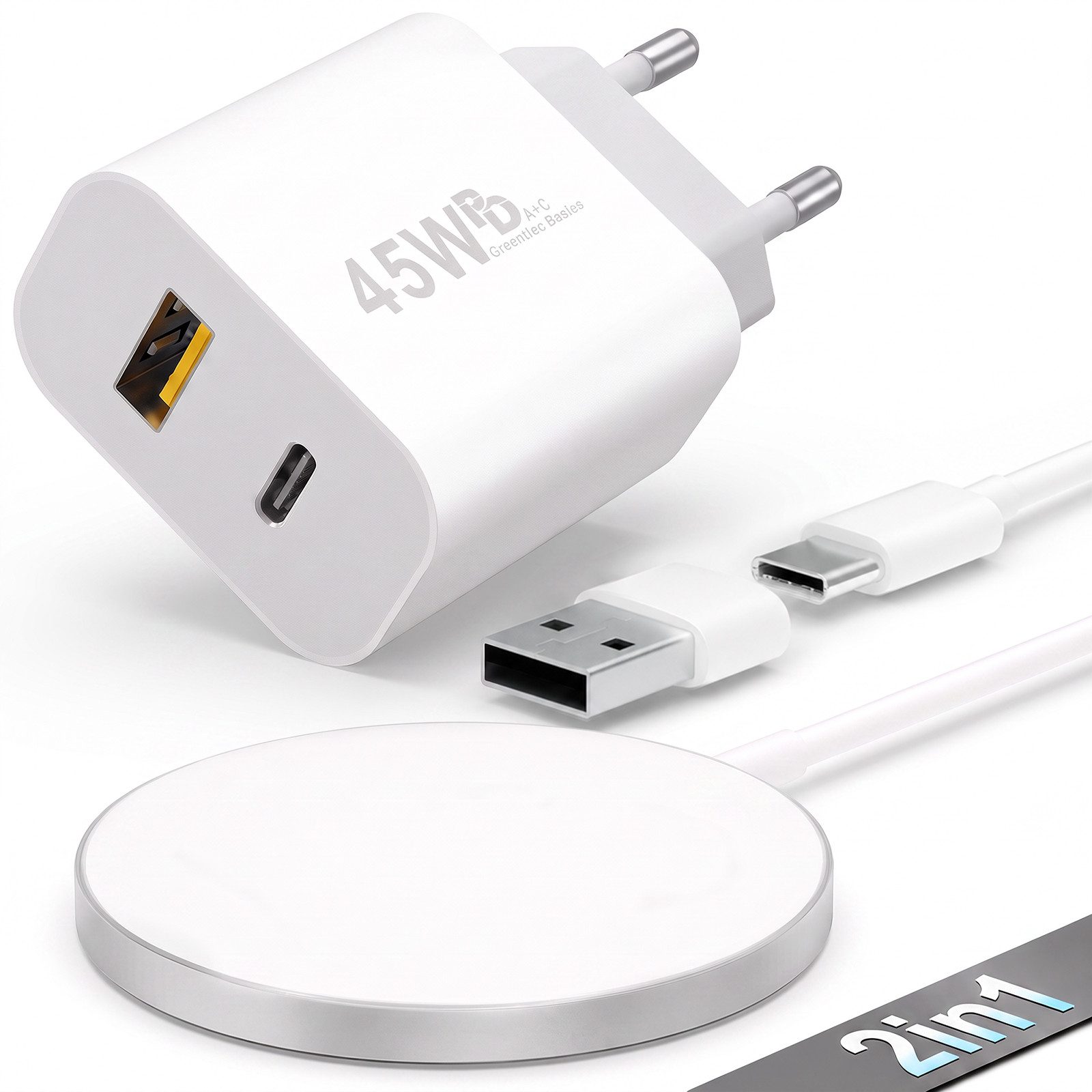 GreenHec 25w Magsafe Ladegerät iPhone 18 17 Pro Max Wireless Charger Induktives Wireless Charger (Spar-Set, Wireless Charging Pad + USB-A Adapter, Kabelloses Induktionsladegerät Ladestation, Kontaktloses Ladepad Laden)