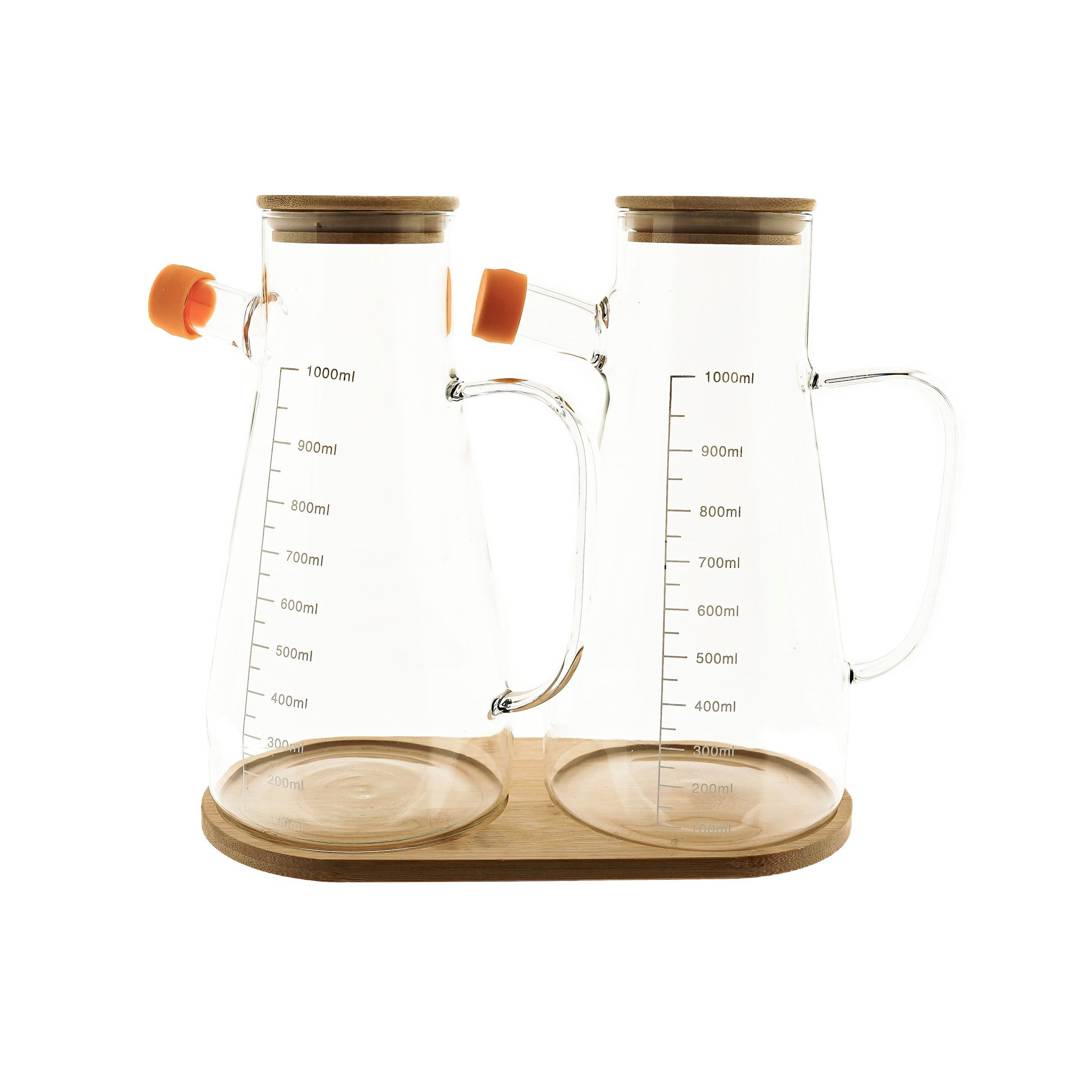 Ölspender 3-teiliges Ölbehälter-Set aus Glas mit Bambusdeckel & Untersetzer